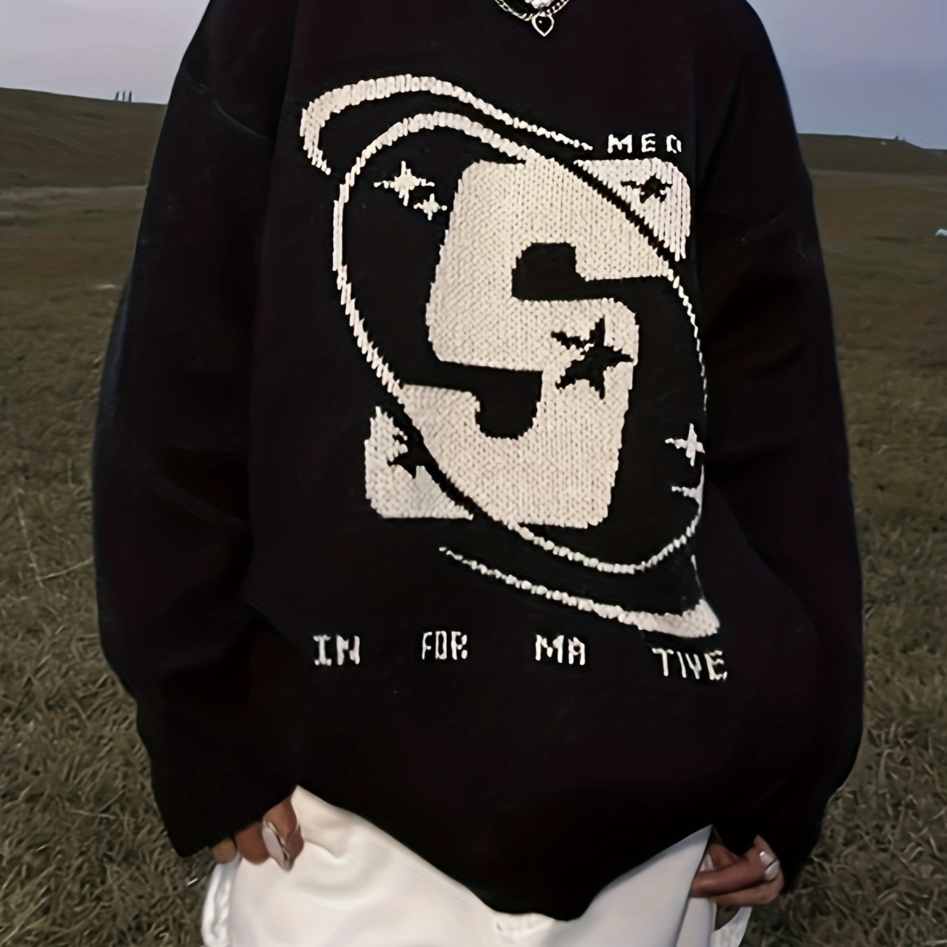 Letter Pattern Crew Neck Pullover Sweater, Casual Long Sleeve Sweater For Fall & Winter, Women's Clothing