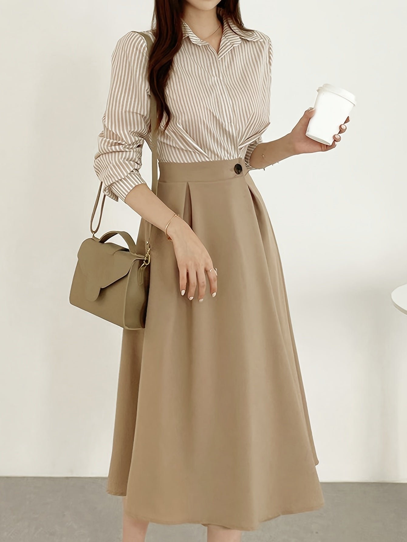 a68a94dbbd703cd8406e1667caef01a6-1 Striped Collared Dress, Casual Short Sleeve Dress For Spring & Summer, Women's Clothing