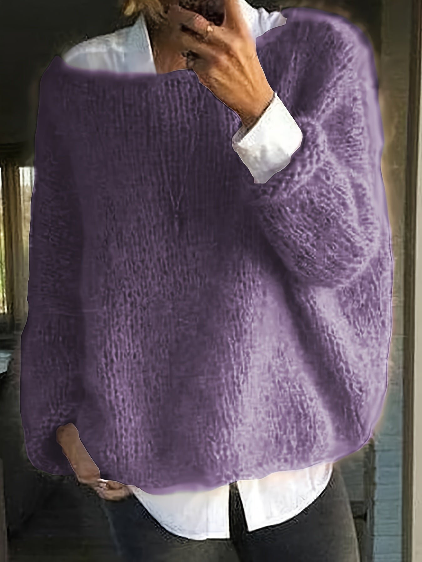 Solid Boat Neck Pullover Sweater, Casual Long Sleeve Loose Sweater, Women's Clothing