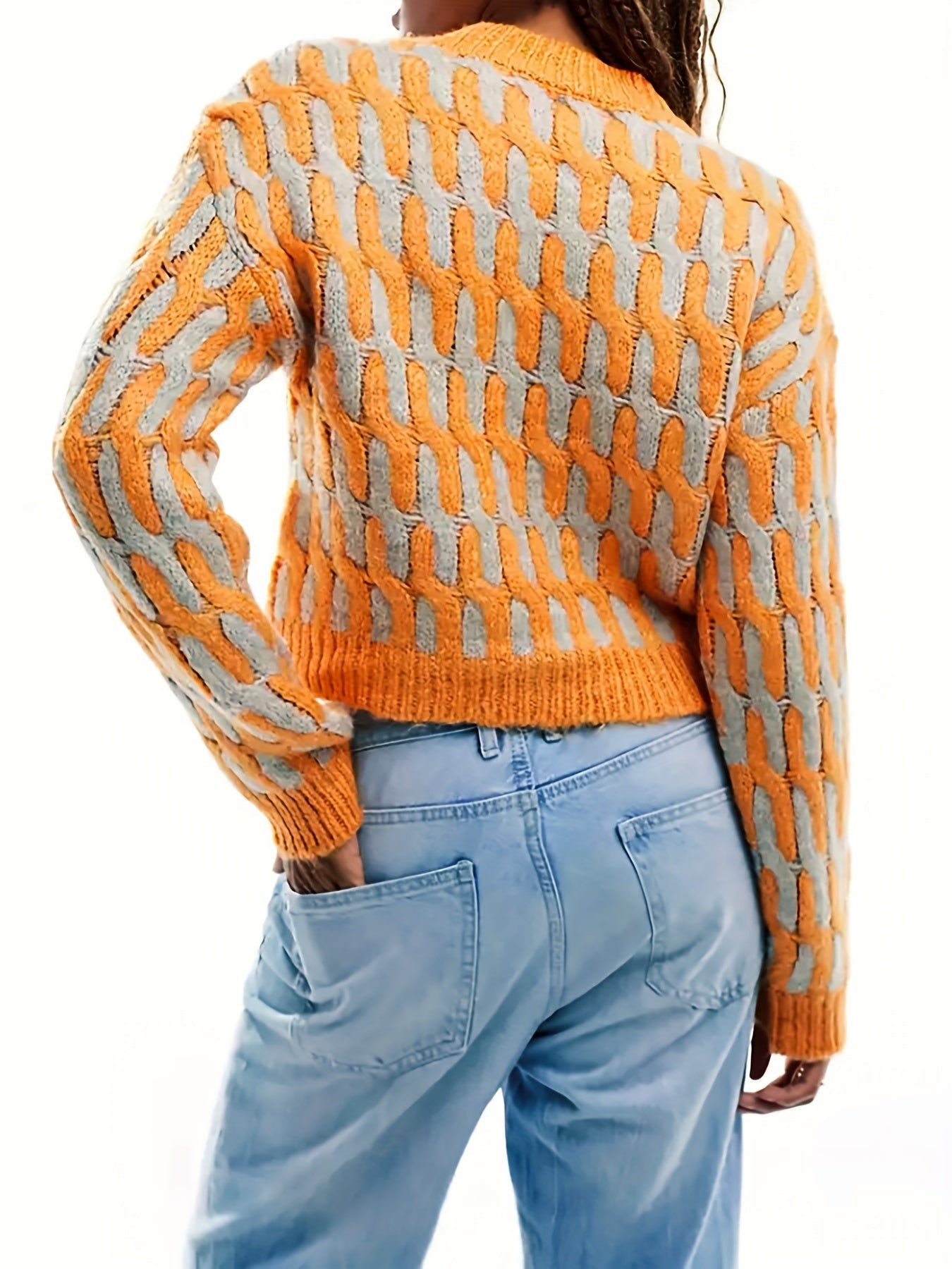 Color Block Long Sleeve Sweater, Casual Crew Neck Pullover Sweater For Winter & Fall, Women's Clothing