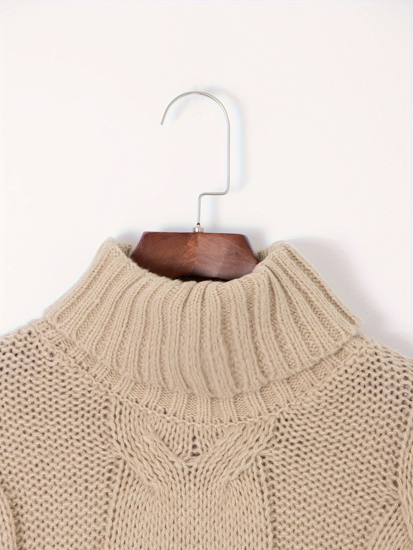 Twist Pattern Turtle Neck Pullover Sweater, Casual Lantern Sleeve Loose Sweater For Fall & Winter, Women's Clothing