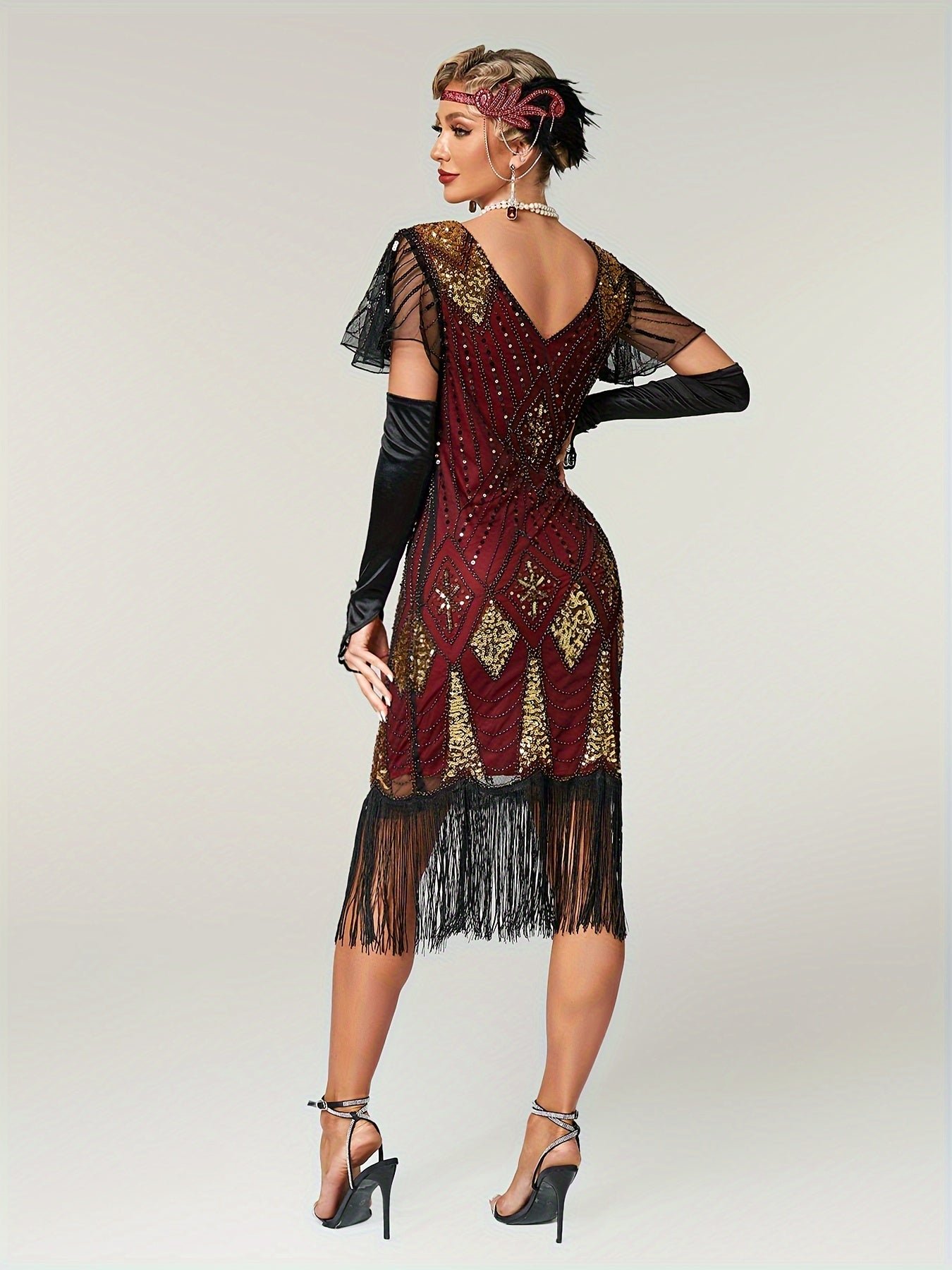 Sequin V Neck Dress, Elegant Fringe Hem Dress For Party & Club, Women's Clothing Wedding/Evening dress/Occasion/Engagement/Ceremony