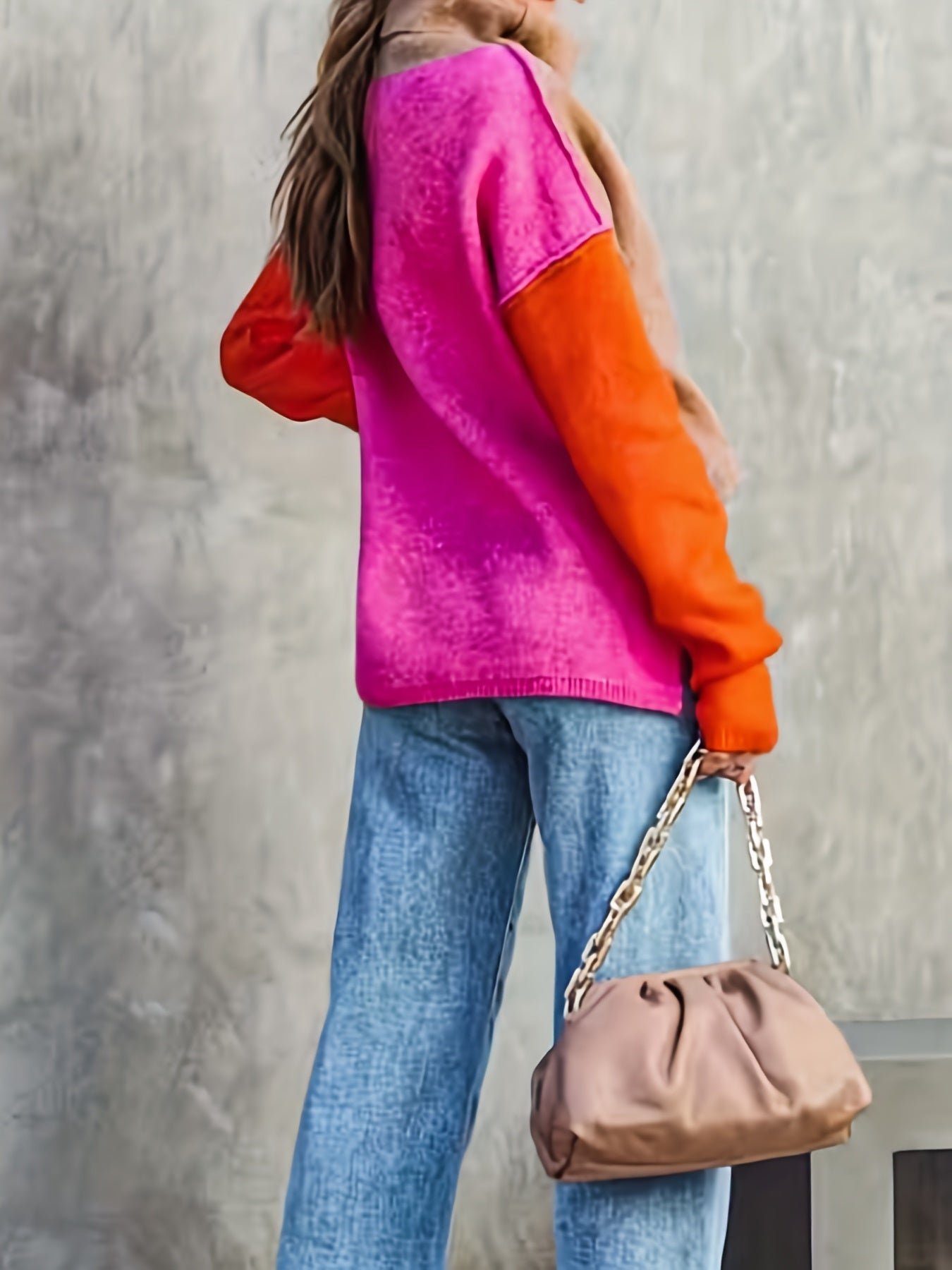 d0b993bff8bd91fb2283095a8000bff9-1 Color Block Turtle Neck Pullover Sweater, Casual Long Sleeve Split Side Sweater For Fall & Winter, Women's Clothing