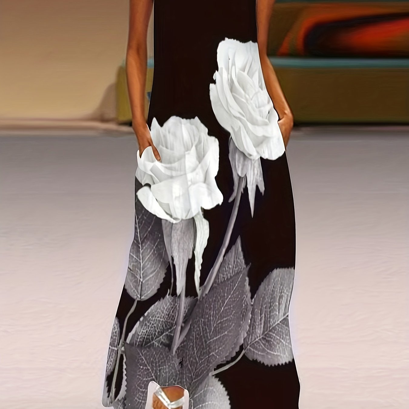 dc467bca413aa9673c7725dc76d9e5fc Floral Print Maxi Dress, Notched Neck Sleeveless Casual Dress For Summer & Spring, Women's Clothing