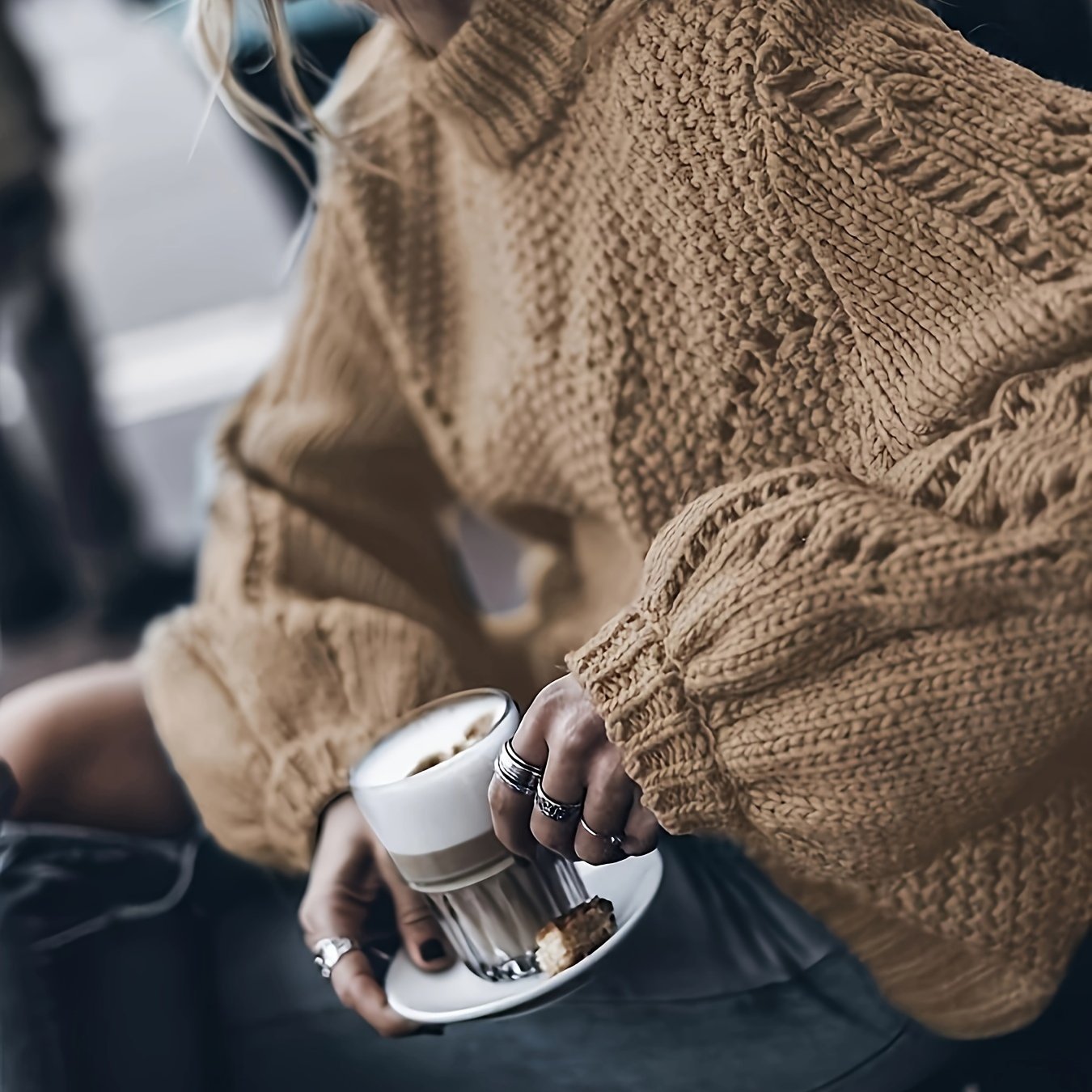 Solid Color Mock Neck Loose Sweater, Elegant Drop Shoulder Simple Knitted Top For Fall & Winter, Women's Clothing