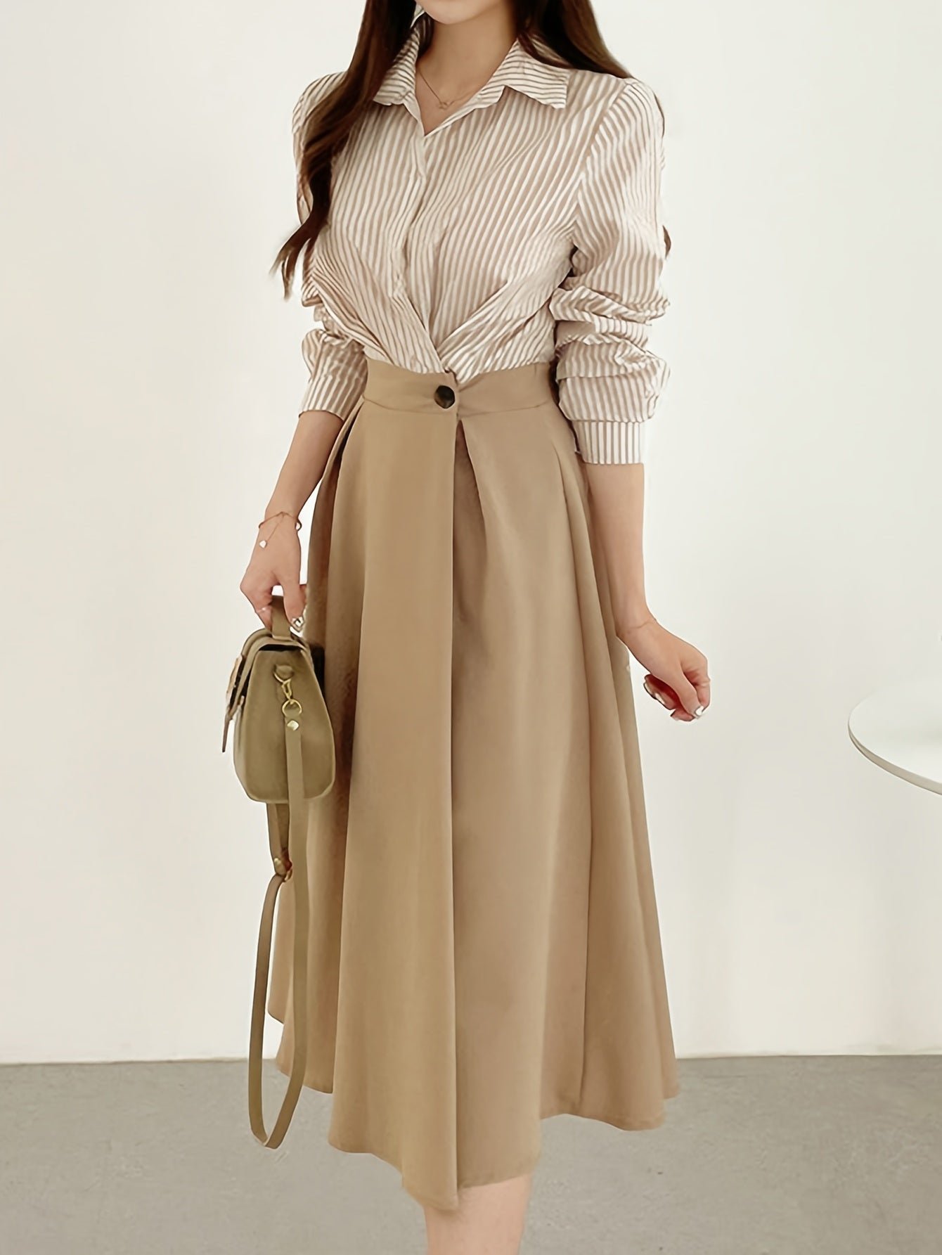 Striped Collared Dress, Casual Short Sleeve Dress For Spring & Summer, Women's Clothing