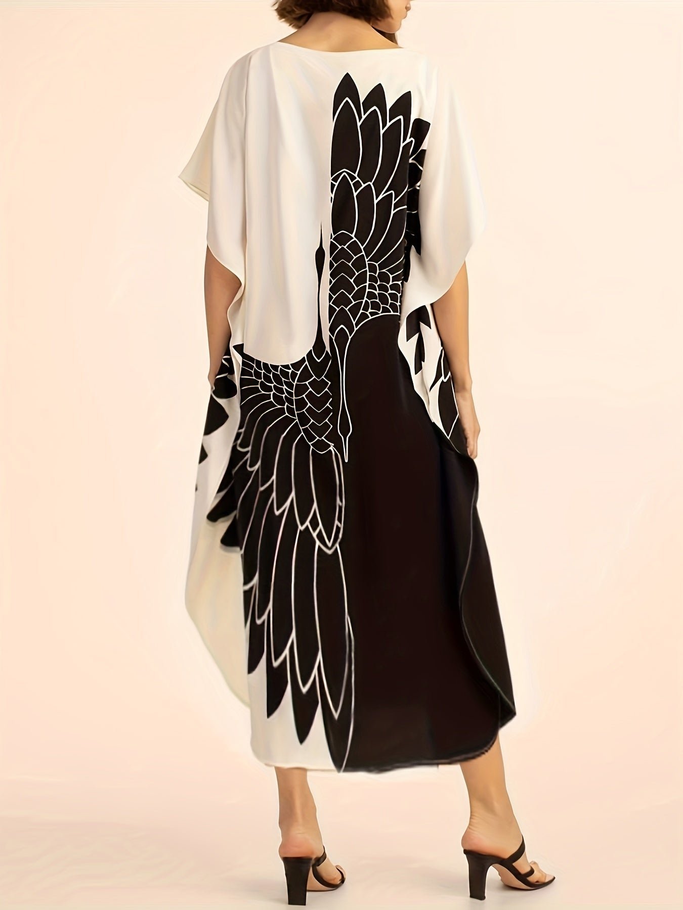 Color Block Crew Neck Dress, Casual Short Sleeve Loose Asymmetrical Dress For Spring & Summer, Women's Clothing