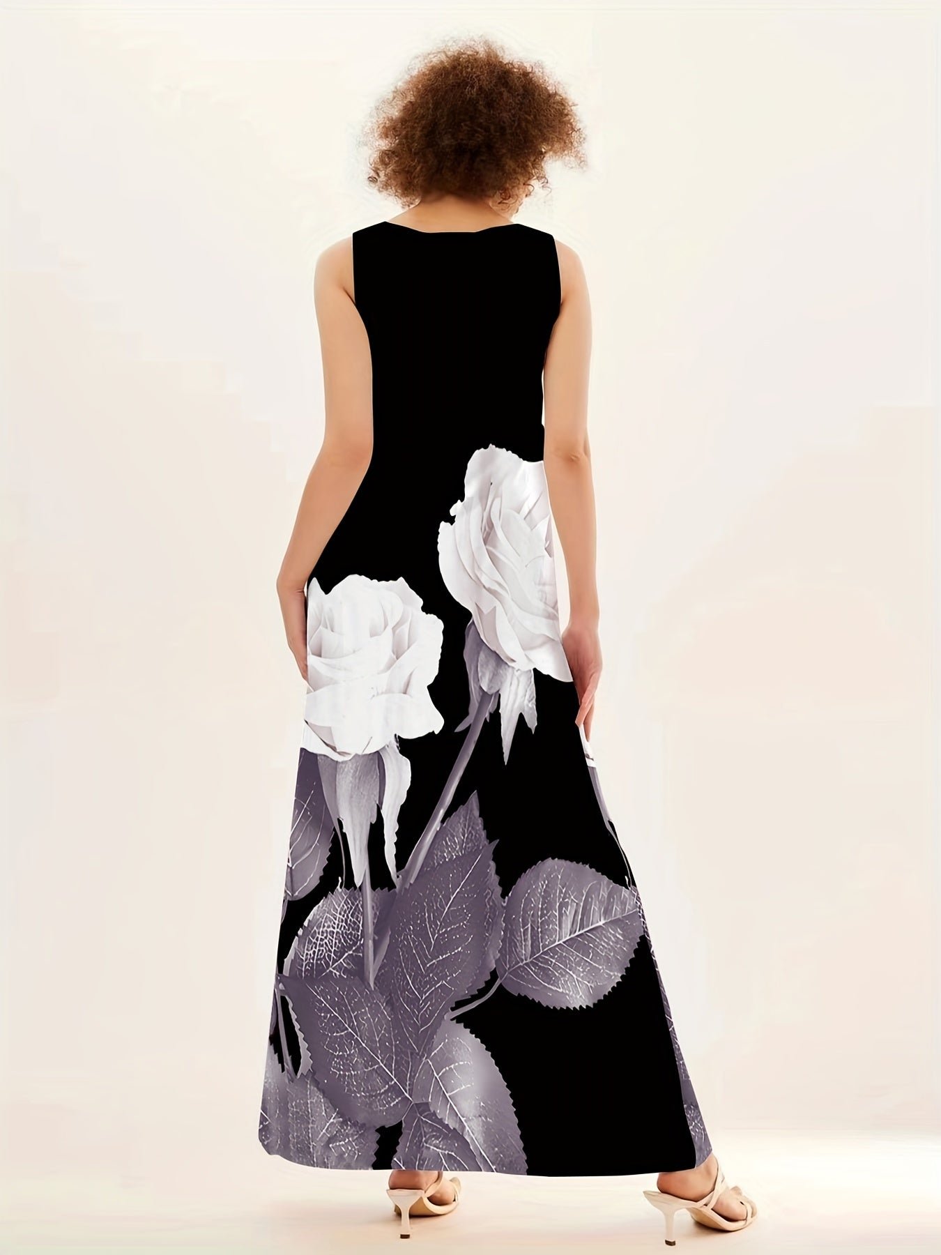 f5aed6a996950600410062e2e37dbb5b_8ddc90e3-8a09-4295-8e2b-8a1c6bf1d428 Floral Print Maxi Dress, Notched Neck Sleeveless Casual Dress For Summer & Spring, Women's Clothing