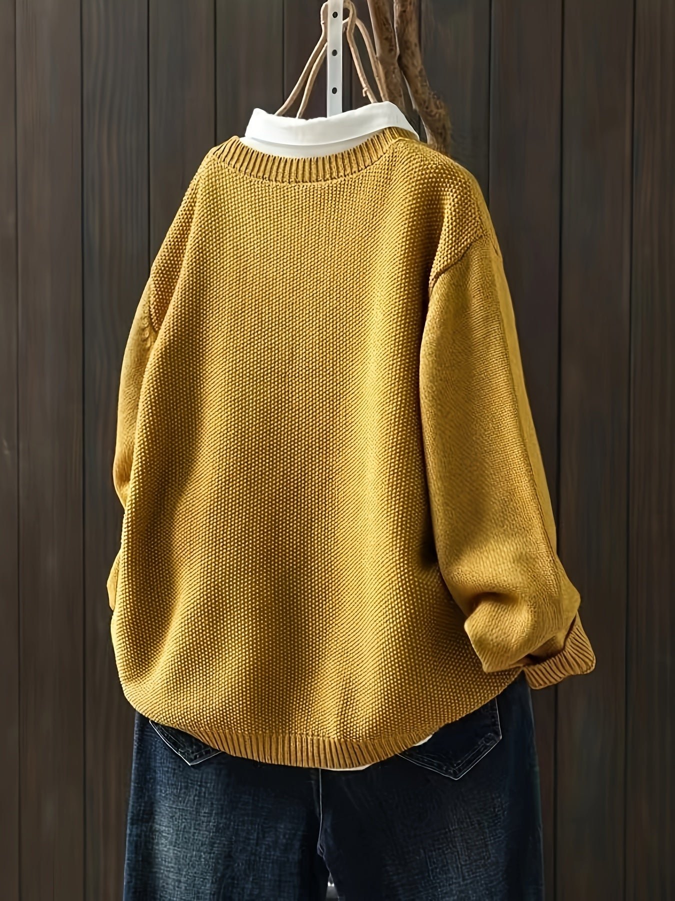 Solid Button Front Knit Cardigan, Casual Long Sleeve Loose Sweater With Pocket, Women's Clothing