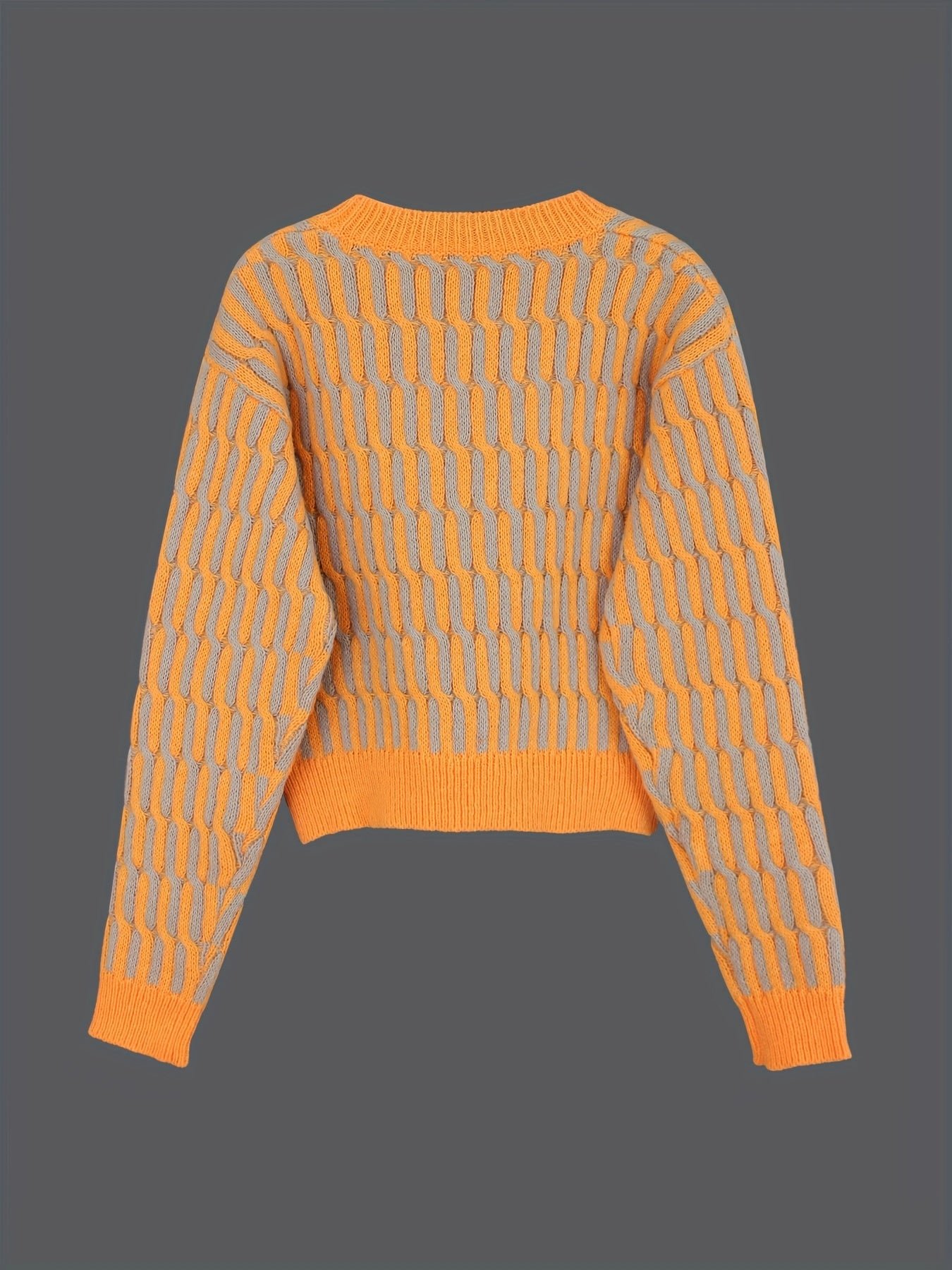 Color Block Long Sleeve Sweater, Casual Crew Neck Pullover Sweater For Winter & Fall, Women's Clothing