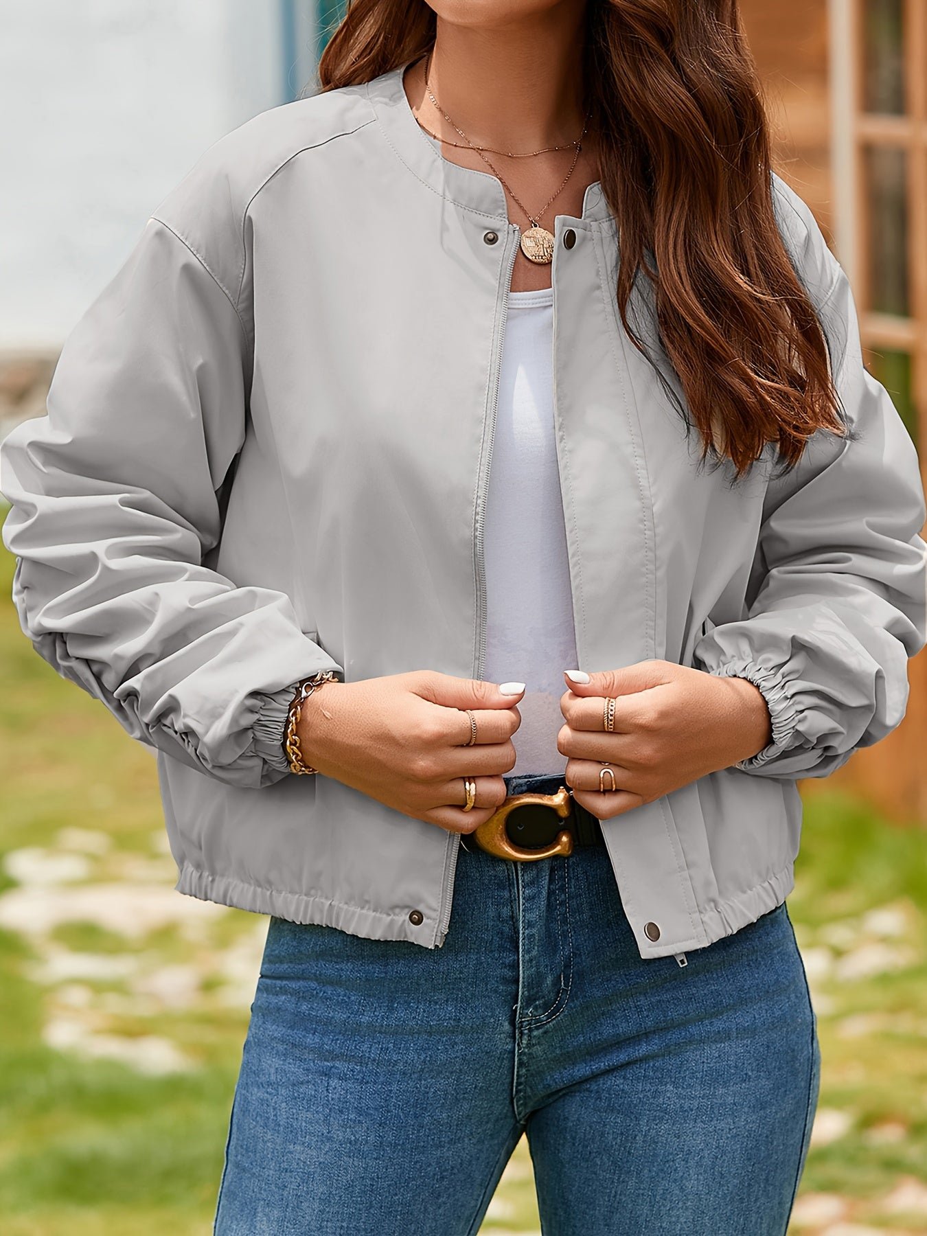 Ruched Simple Jacket, Casual Solid Open Front Long Sleeve Outerwear, Women's Clothing