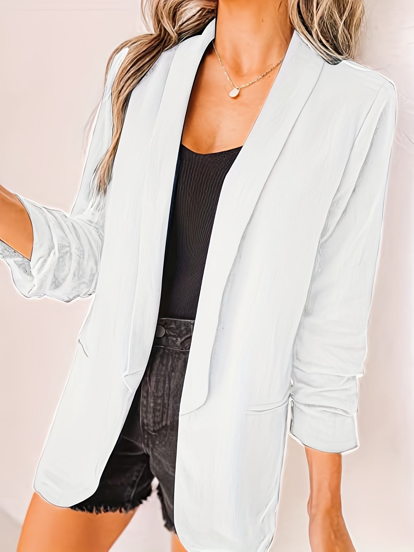 Solid Lapel Blazer Jacket, Casual Long Sleeve Office Work Outerwear, Women's Clothing