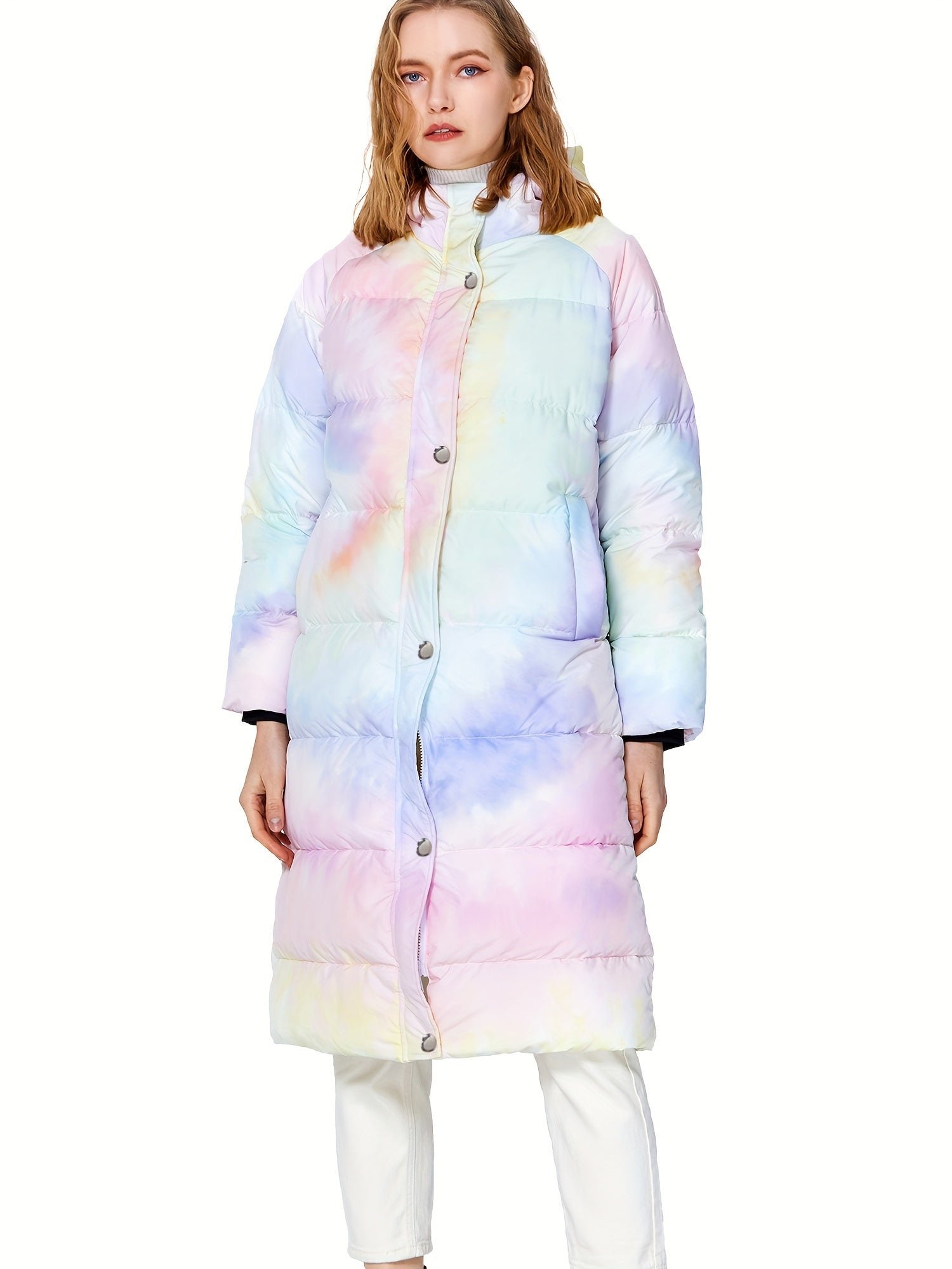 Colorful Print Puffer Jacket For Women, Fashion Warm Winter Down Jacket, Women's Activewear