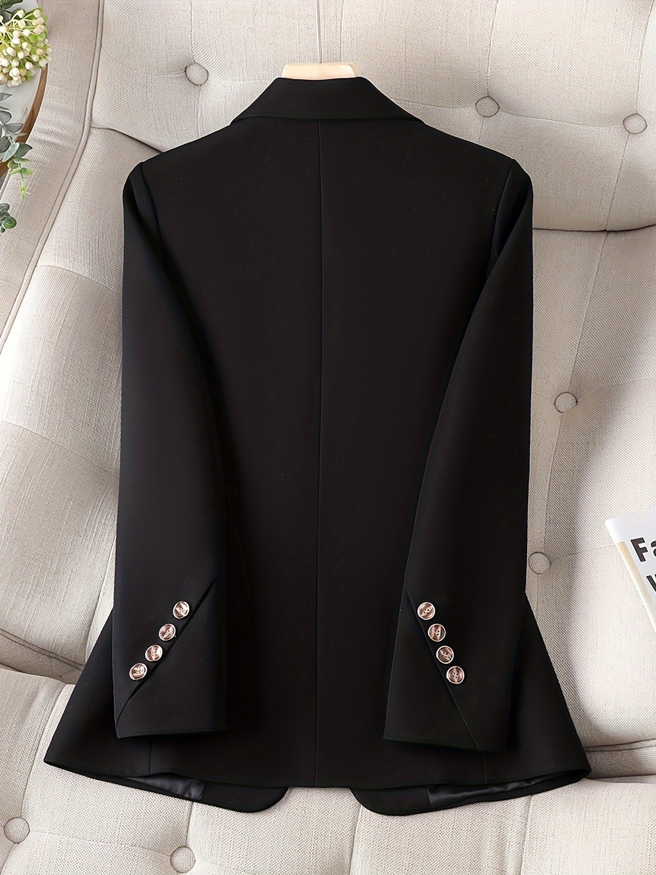Notched Collar Button Front Blazer, Elegant Long Sleeve Blazer For Office & Work, Women's Clothing