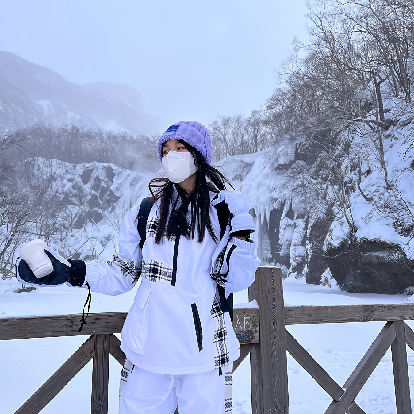 Ski Suit, Windproof And Waterproof Plaid Splicing Ski Top & Ski Pants, Women's Activewear