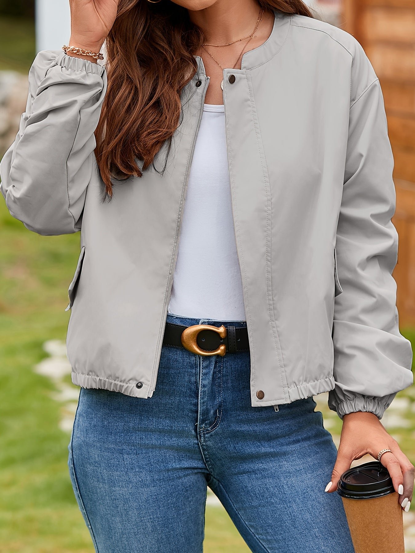 Ruched Simple Jacket, Casual Solid Open Front Long Sleeve Outerwear, Women's Clothing