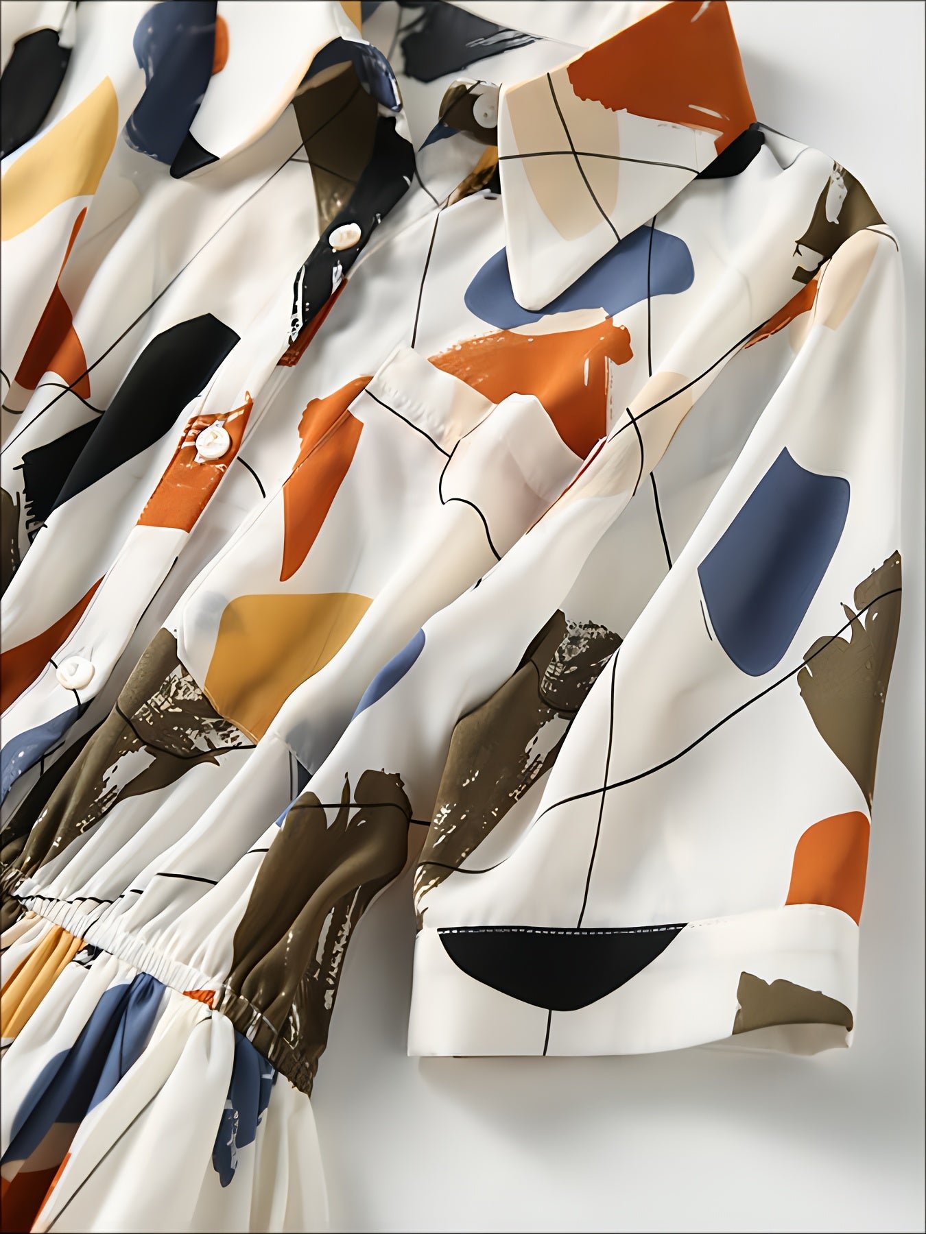 Allover Print Button Front A-line Dress, Elegant Short Sleeve Dress For Spring & Summer, Women's Clothing