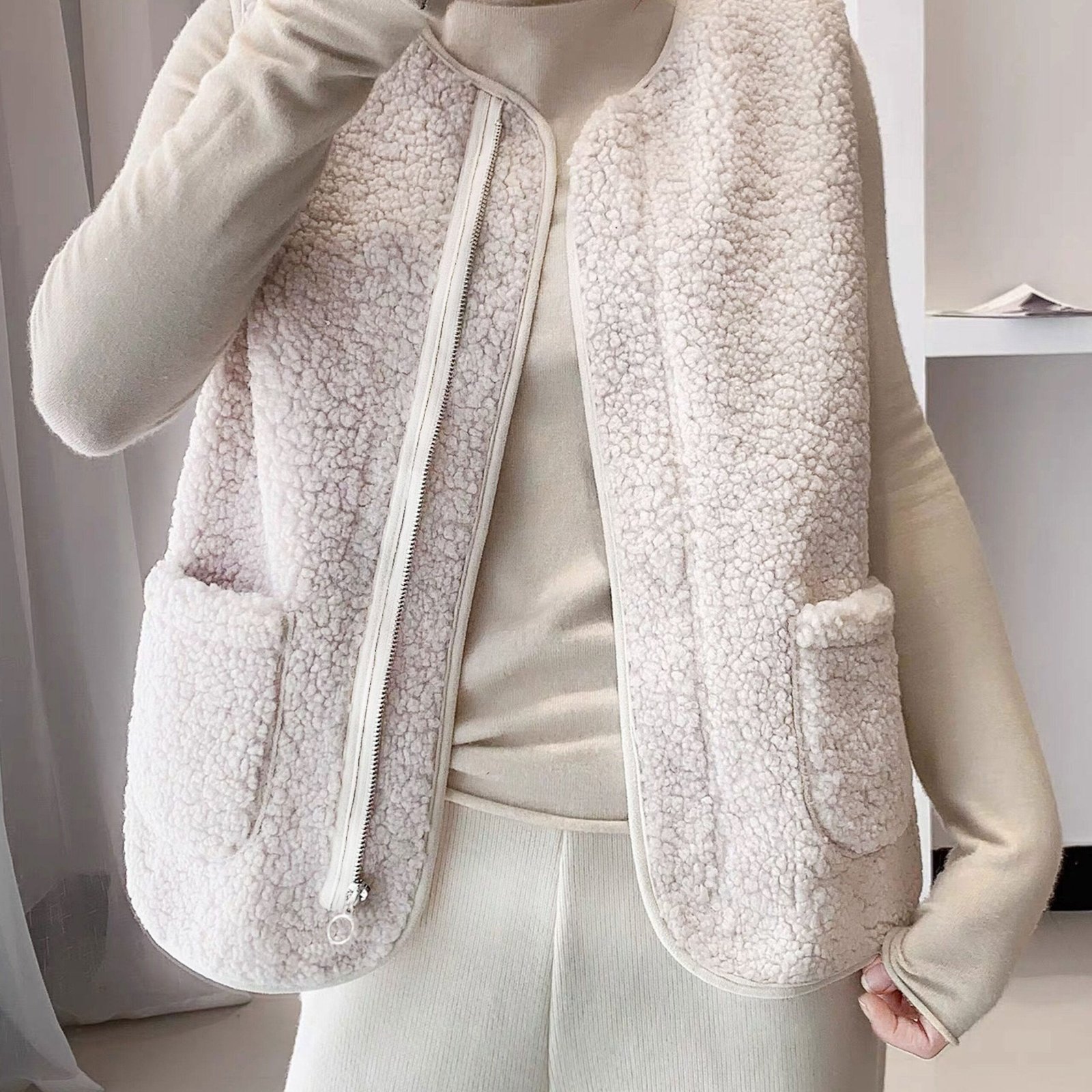 Patched Pocket Zipper Front Vest Jacket, Casual Sleeveless Jacket For Spring & Summer, Women's Clothing