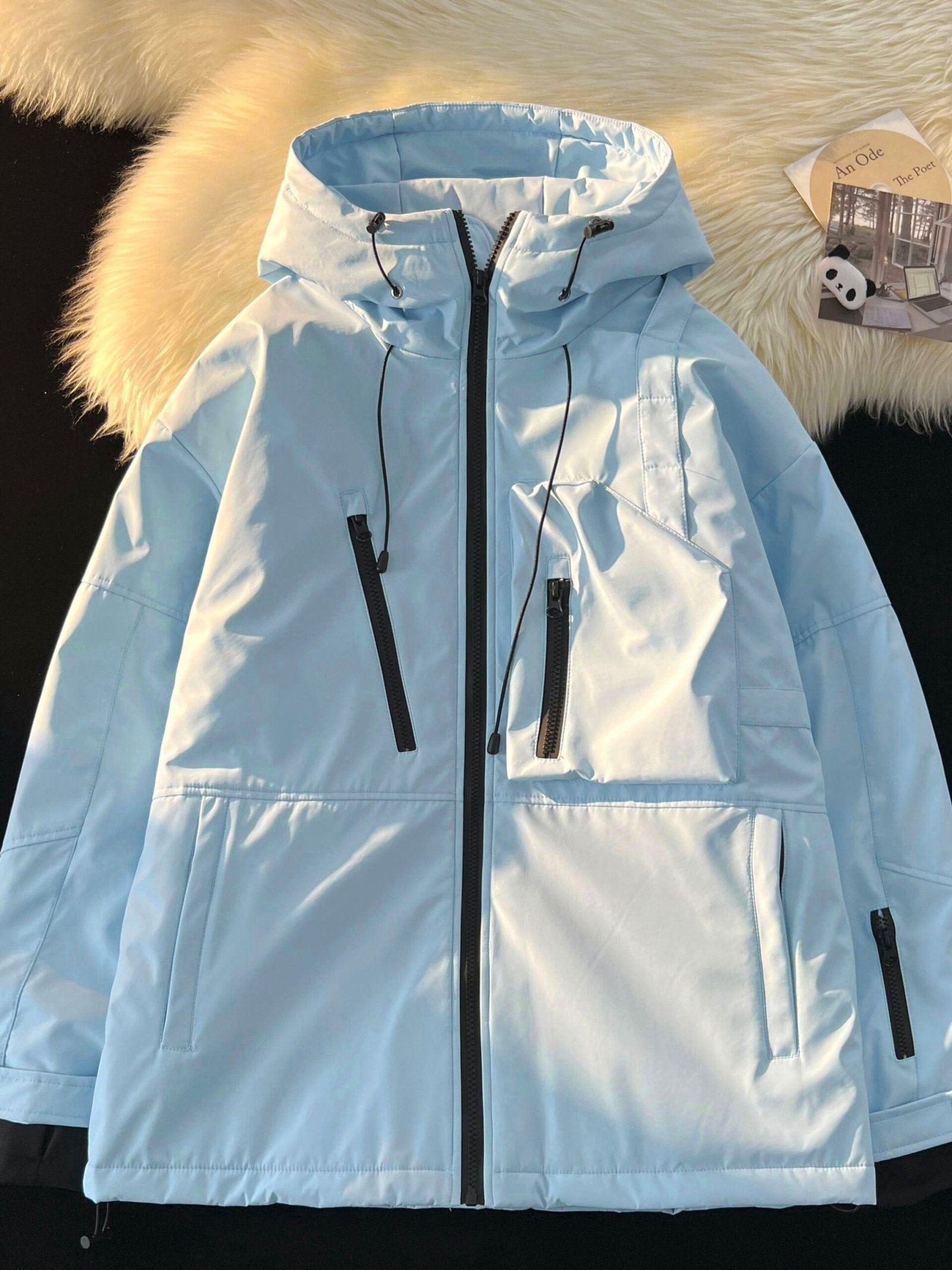 Drawstring Waterproof Ski Jacket, Thick Thermal Pockets Coat, Women's Clothing