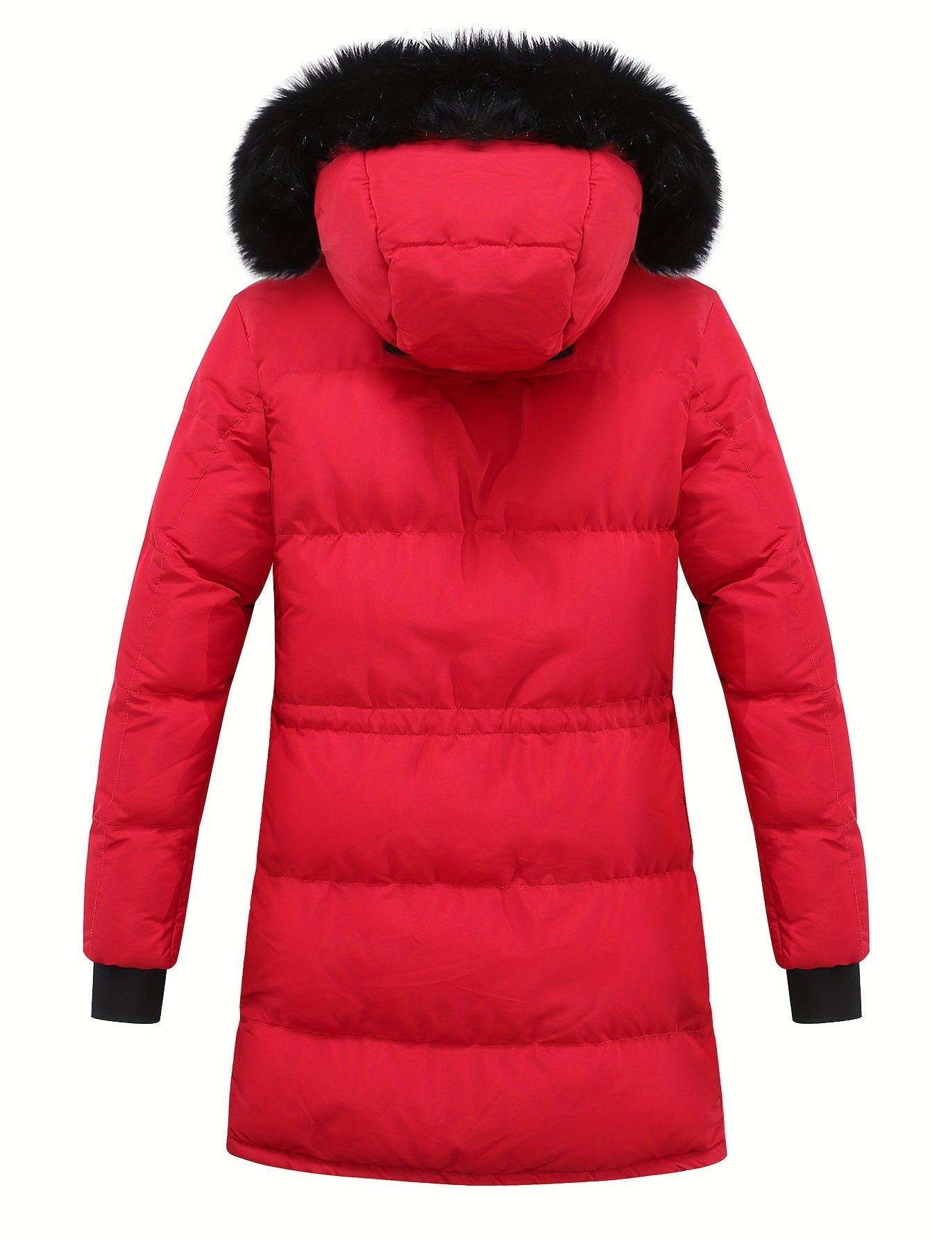 Women's Winter Puffer Jacket, Faux Fur Collar Hooded Coat, Zip-up Snap Button Windproof Thermal Casual Jacket