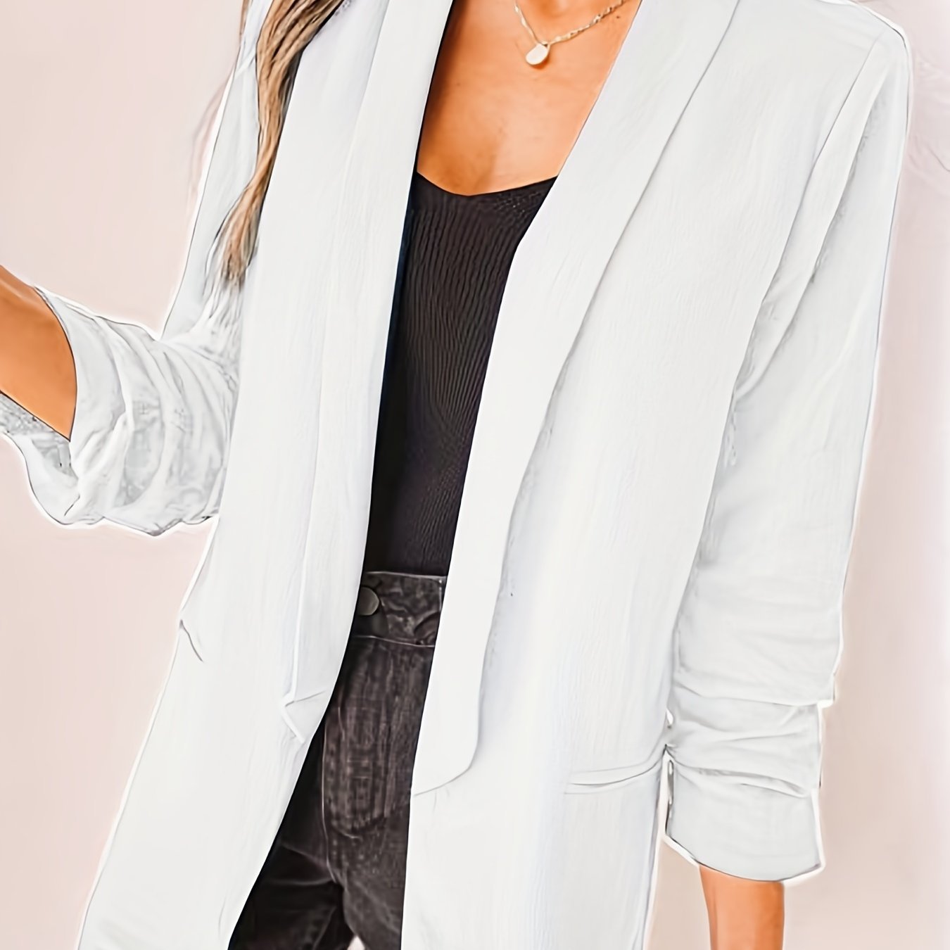 Solid Lapel Blazer Jacket, Casual Long Sleeve Office Work Outerwear, Women's Clothing