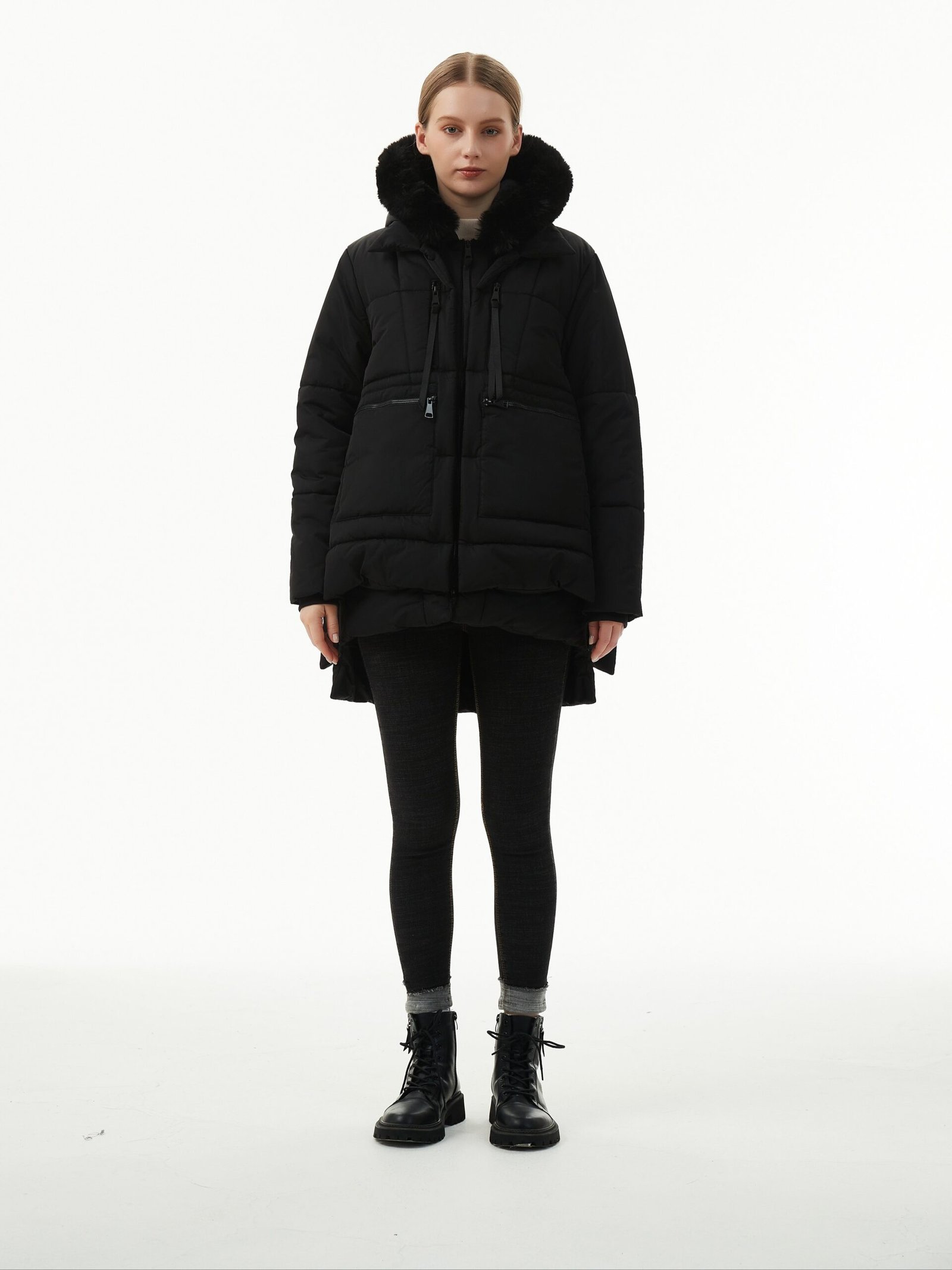 Women's Warm Winter Waterproof Hooded Puffer Jacket, Thicken Fleece Lined Jacket With Removable Faux Fur Trim, Women's Clothing