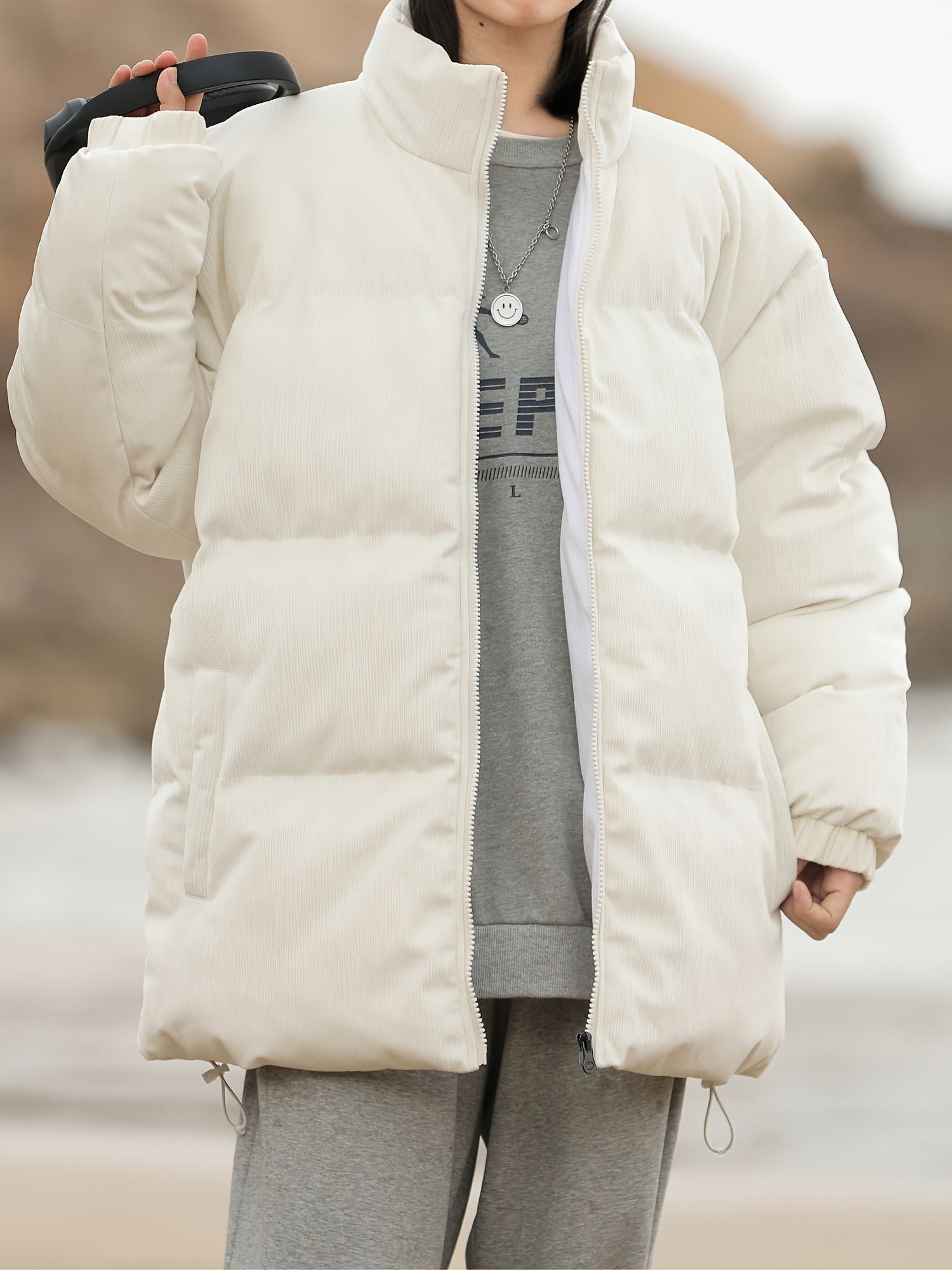 Women's Casual Versatile Warm Stand Collar Puffer Jacket, Winter Sports Outdoor Coat, Women's Clothing