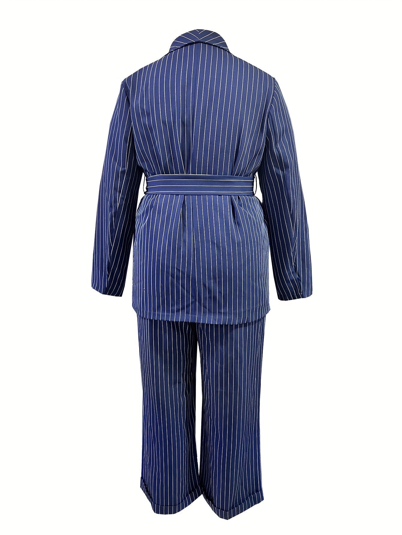 Plaid Pattern Elegant Two-piece Set, Long Sleeve Open Front Tops & Wide Leg Pants Outfits, Women's Clothing