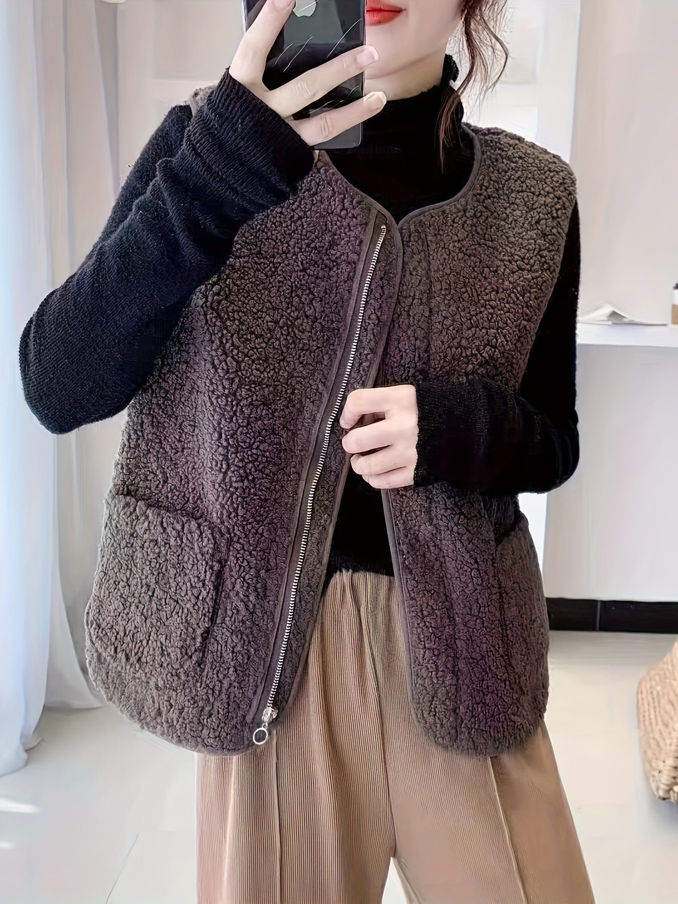 Patched Pocket Zipper Front Vest Jacket, Casual Sleeveless Jacket For Spring & Summer, Women's Clothing