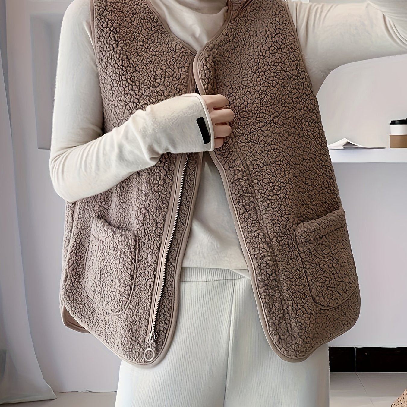 Patched Pocket Zipper Front Vest Jacket, Casual Sleeveless Jacket For Spring & Summer, Women's Clothing