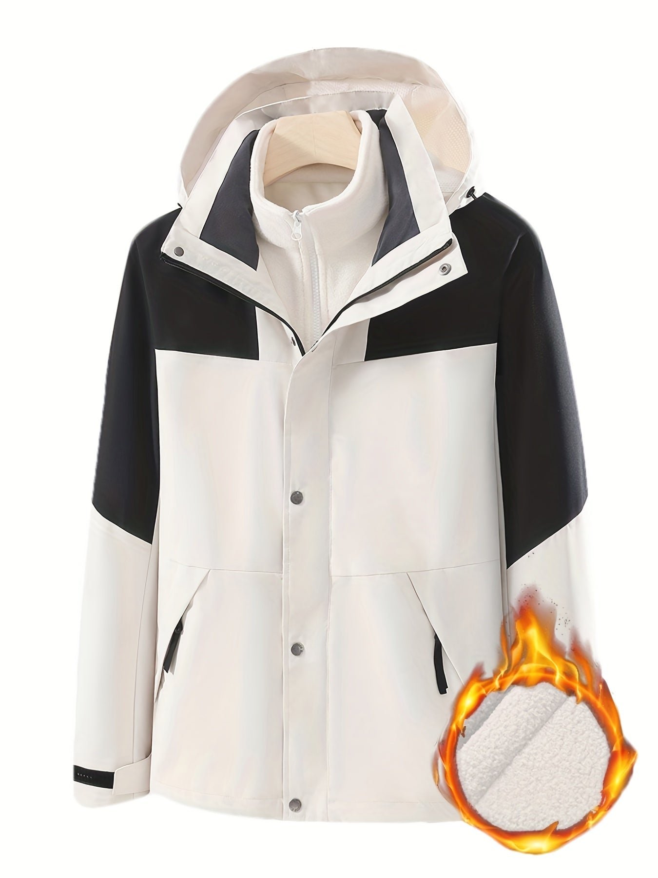 58940672ade7d914931ad2588ef94314-1 3-in-1 Color Block Warm Punch Jacket, Casual Waterproof Windproof Jacket, Removable Liner Hooded Ski Coat, Women's Outdoor Clothing