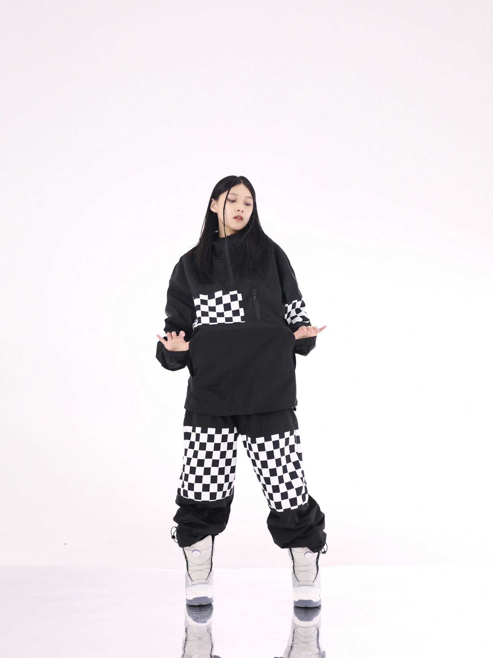 Ski Suit, Checkered Windproof Waterproof Ski Top & Ski Pants Suit, Women's Activewear