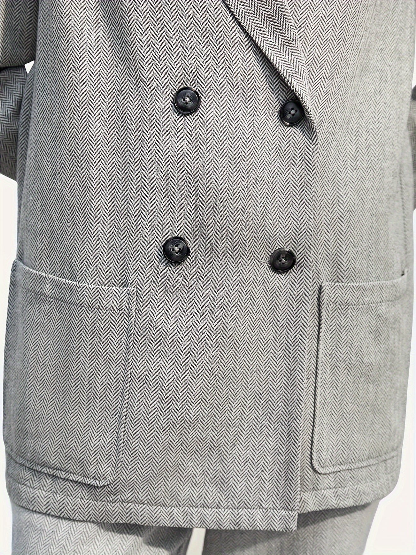 Double Breasted Lapel Pockets Blazer, Elegant Long Sleeve Outwear For Office & Work, Women's Clothing