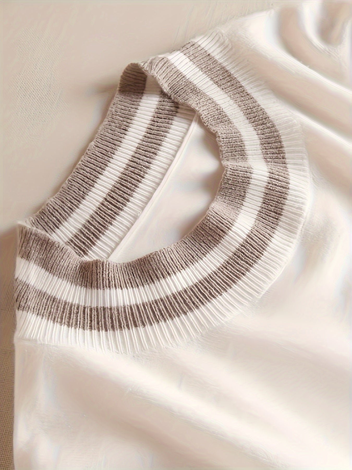 Contrast Trim Mock Neck Sweater, Casual Half Sleeve Pullover Sweater For Spring & Summer, Women's Clothing