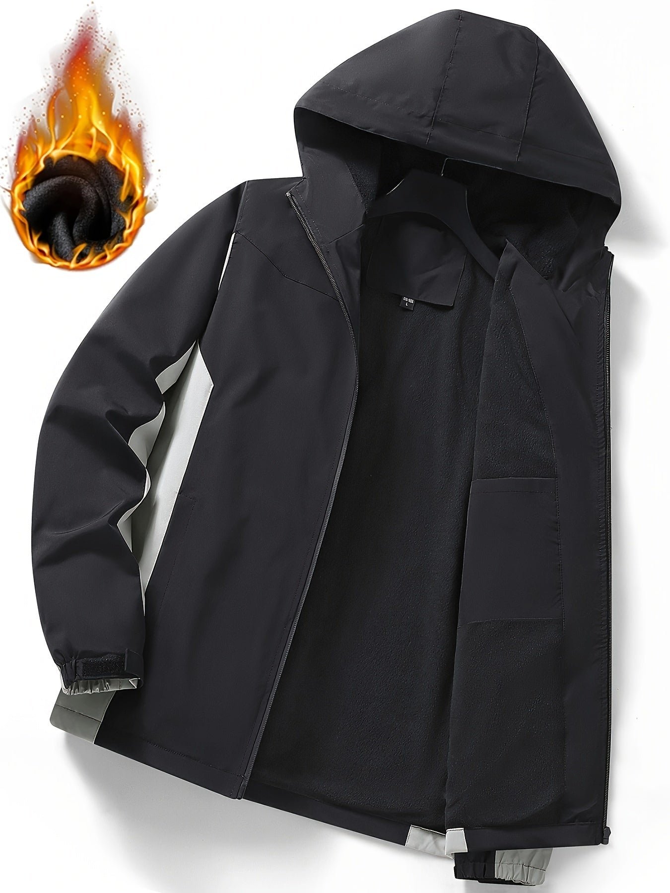 8a47fff329d6736fa504d783e22c7082-1 Color Block Hooded Punch Jacket, Casual Waterproof Windproof Jacket, Fleece Warm Hooded Ski Coat, Women's Outdoor Clothing