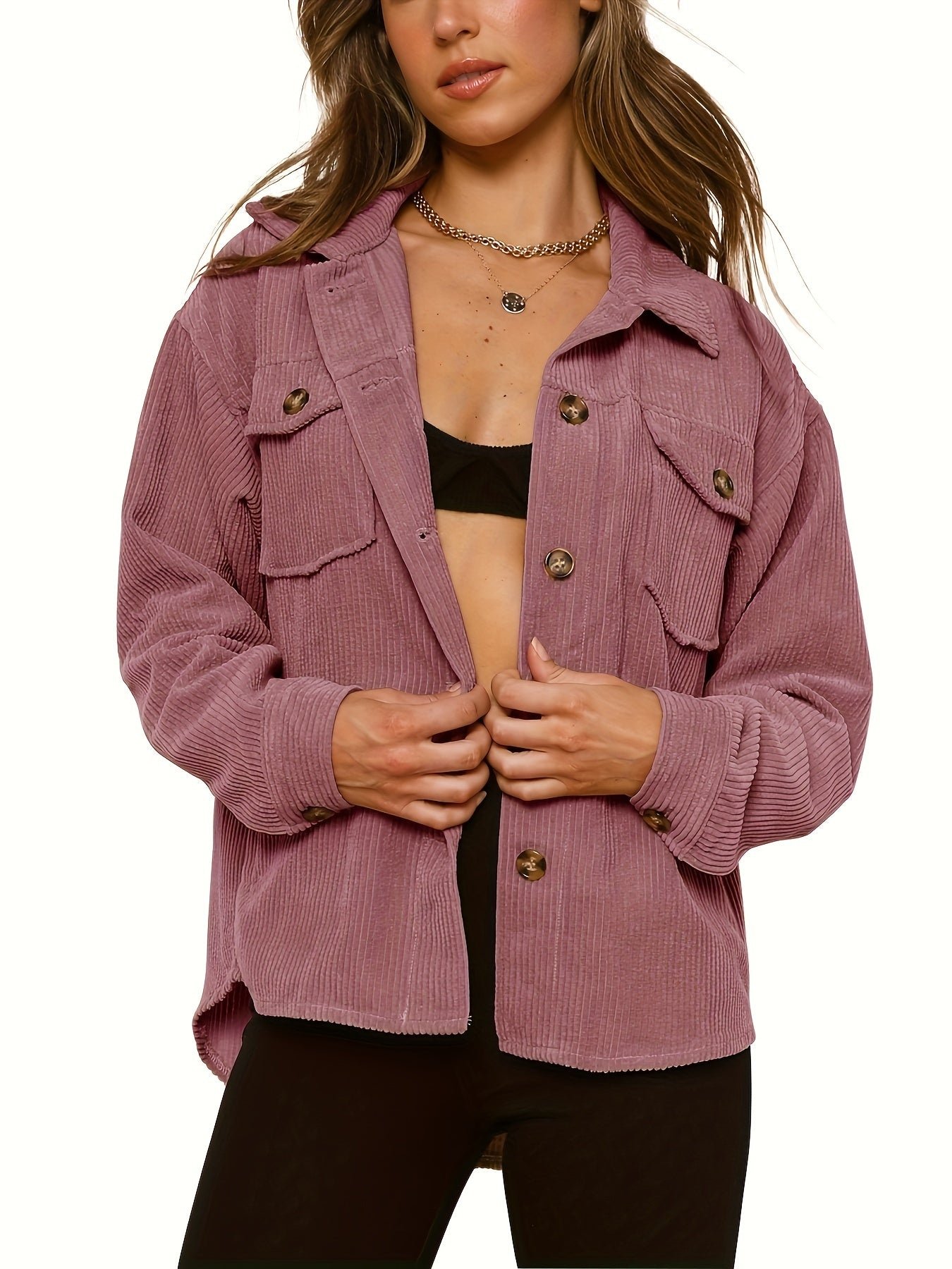 Solid Button Front Jacket, Casual Long Sleeve Collar Outerwear, Women's Clothing