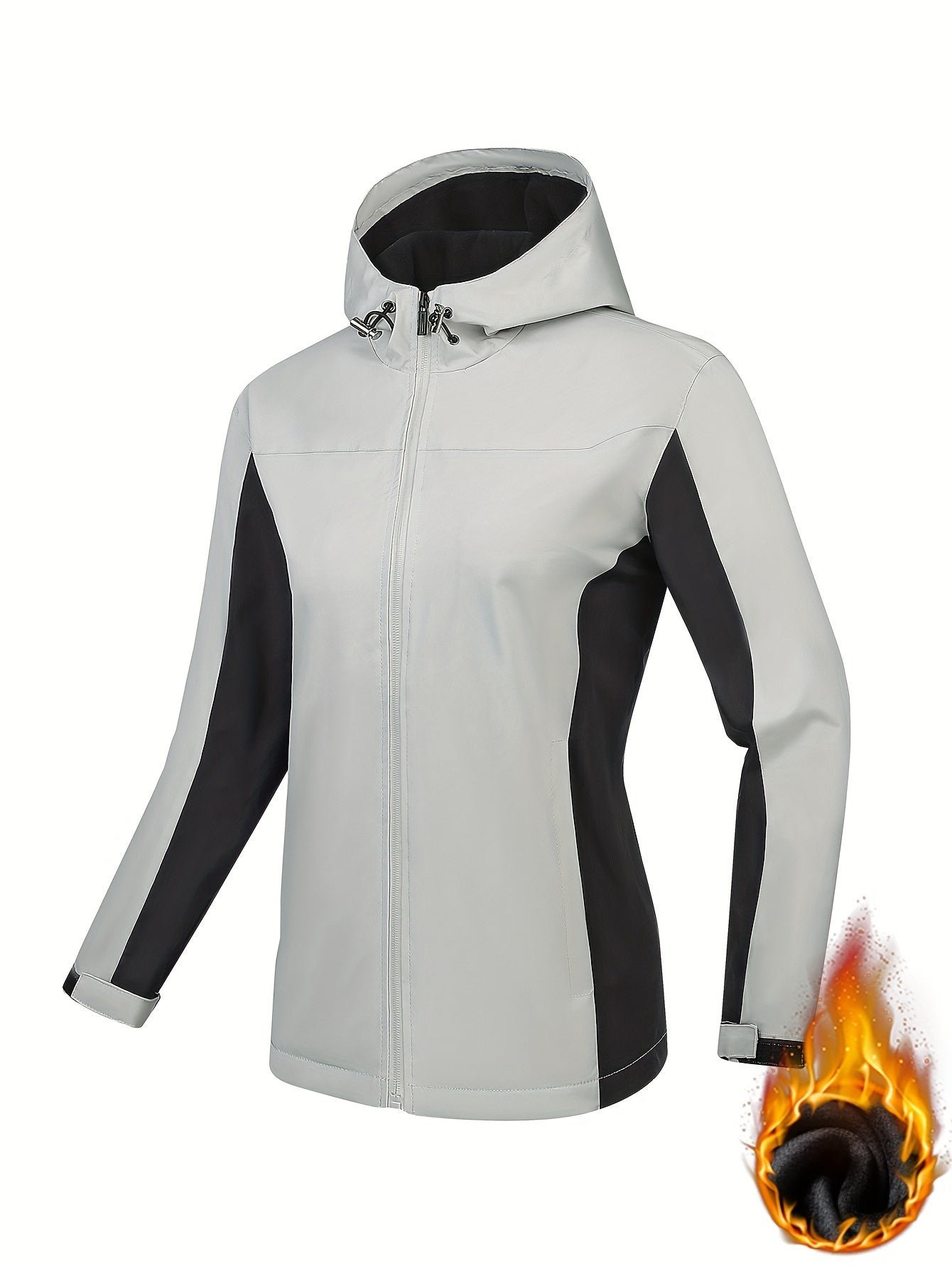 8b7f21a0a8b4aa1a14b1158cb2670ce4-1 Color Block Hooded Punch Jacket, Casual Waterproof Windproof Jacket, Fleece Warm Hooded Ski Coat, Women's Outdoor Clothing