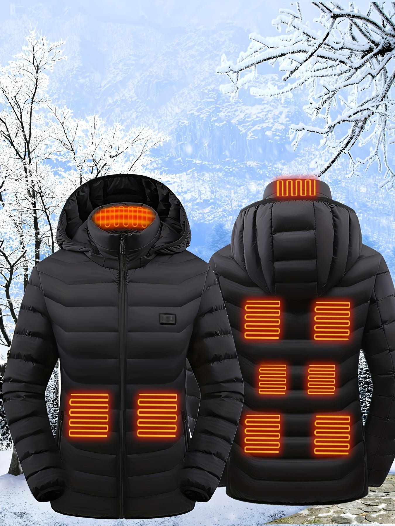 8fab87a1-27d3-4791-b952-bafedbe95f79-1 Women's Waterp Resistant Heated Jacket, Long Sleeve Thermal Clothing, USB Electric Heating Coat For Outdoor Camping, Cycling, Fishing, Hiking, Skiing Thermal Wear (Battery Pack Not Included) For Fall & Winter