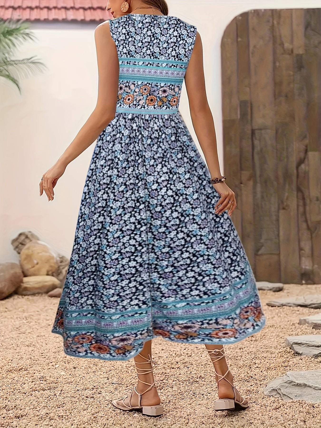 Floral Print Crew Neck A-line Dress, Casual Sleeveless Tank Dress For Spring & Summer, Women's Clothing