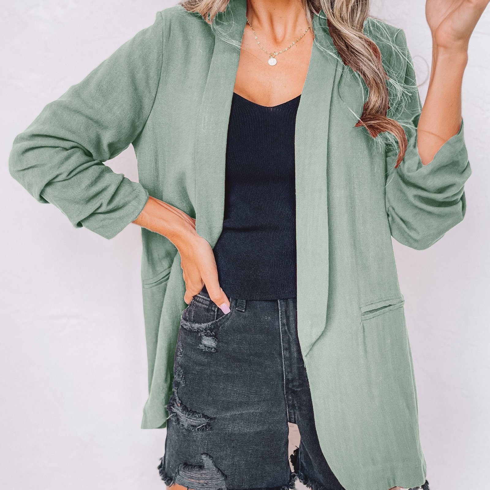 Solid Lapel Blazer Jacket, Casual Long Sleeve Office Work Outerwear, Women's Clothing