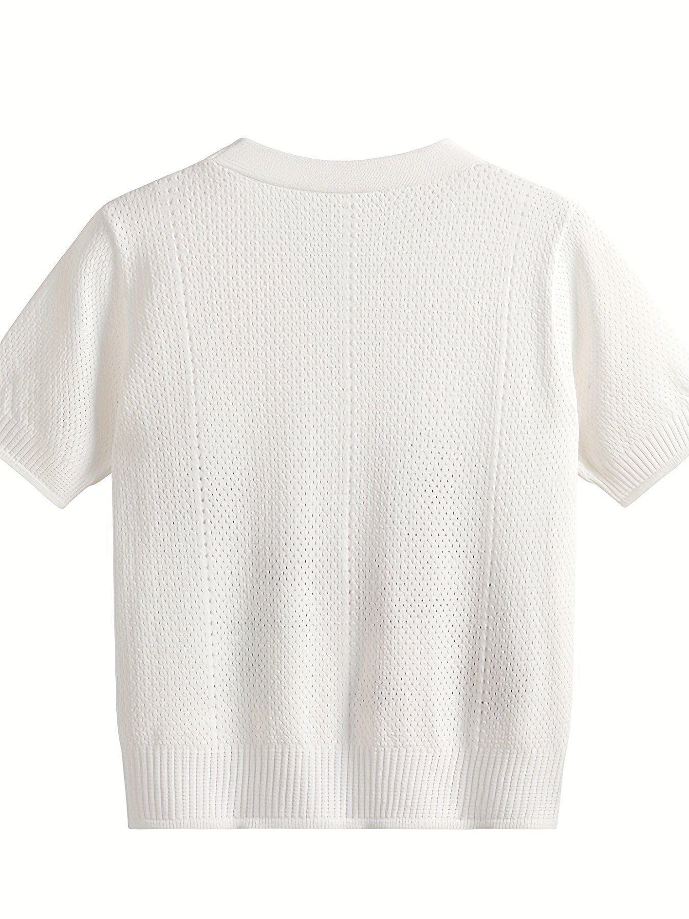 Floral & Mushroom Pattern V Neck Cardigan, Casual Beaded Button Short Sleeve Sweater For Spring & Summer, Women's Clothing