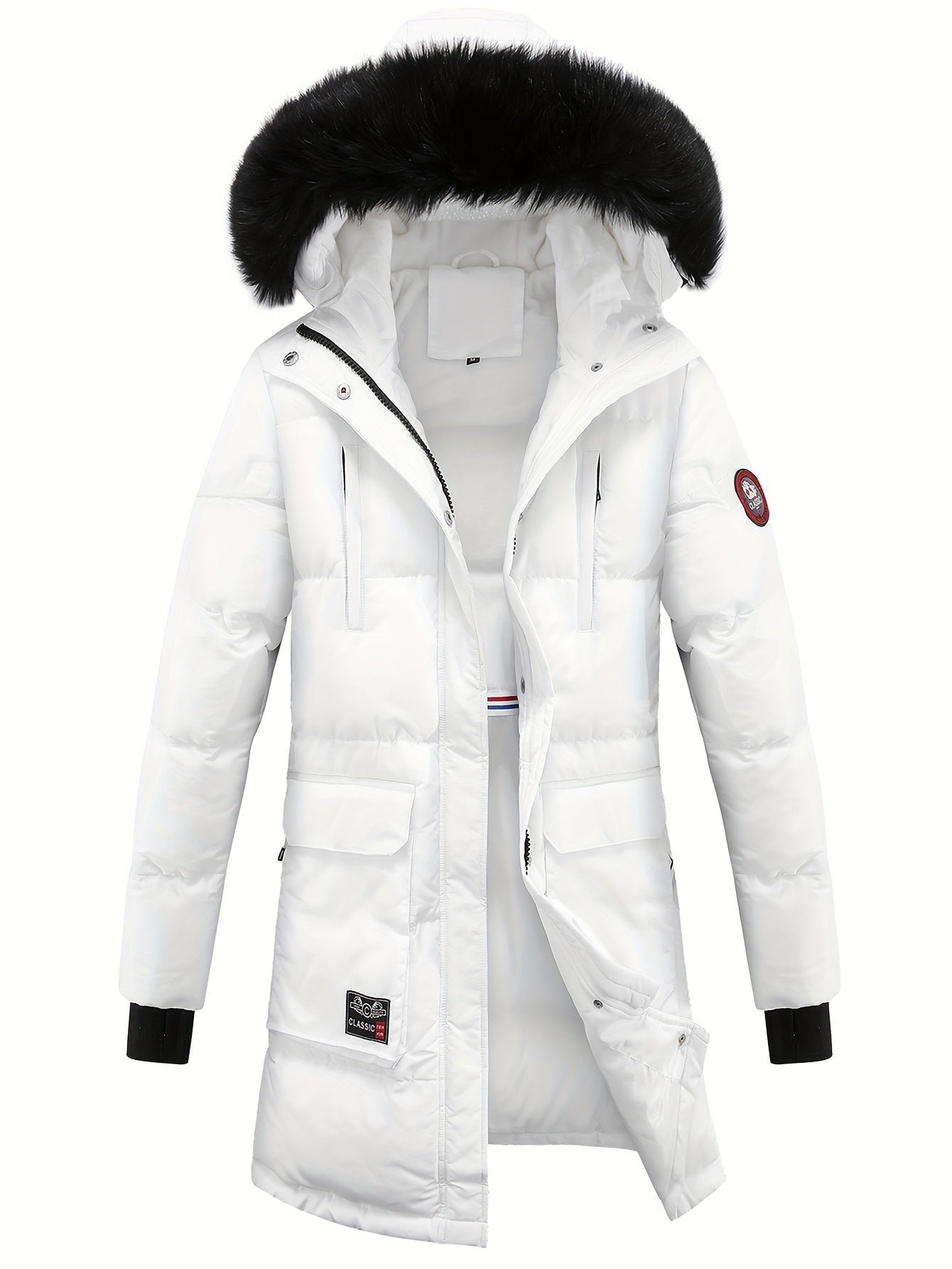 9b7caddad4298b58c860dce01cf70b3a-1 Women's Winter Puffer Jacket, Faux Fur Collar Hooded Coat, Zip-up Snap Button Windproof Thermal Casual Jacket