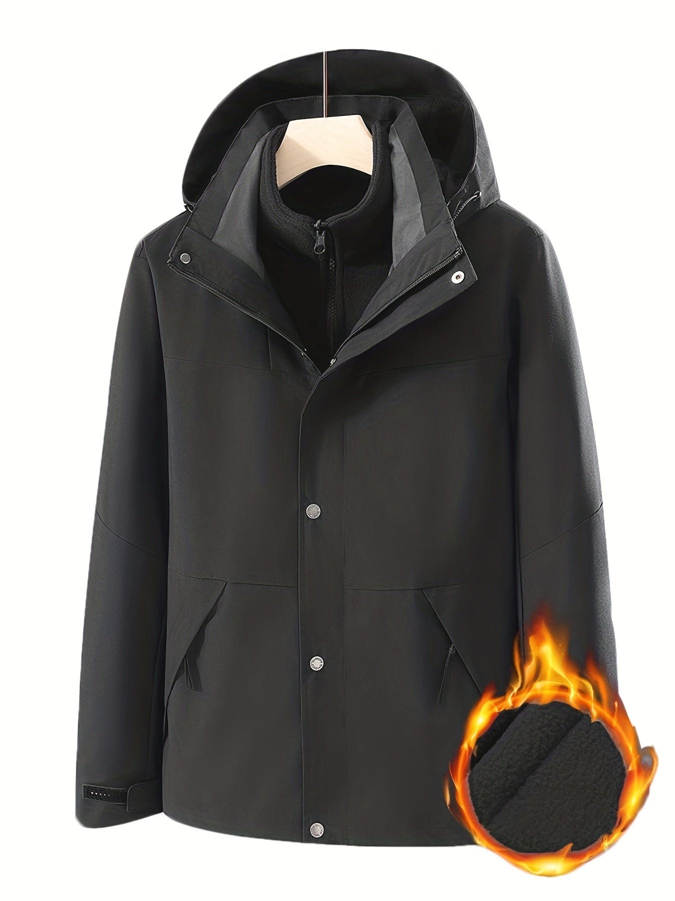 9b92f9c019d55c576c8b67ca8a7a2eb5-1 3-in-1 Color Block Warm Punch Jacket, Casual Waterproof Windproof Jacket, Removable Liner Hooded Ski Coat, Women's Outdoor Clothing