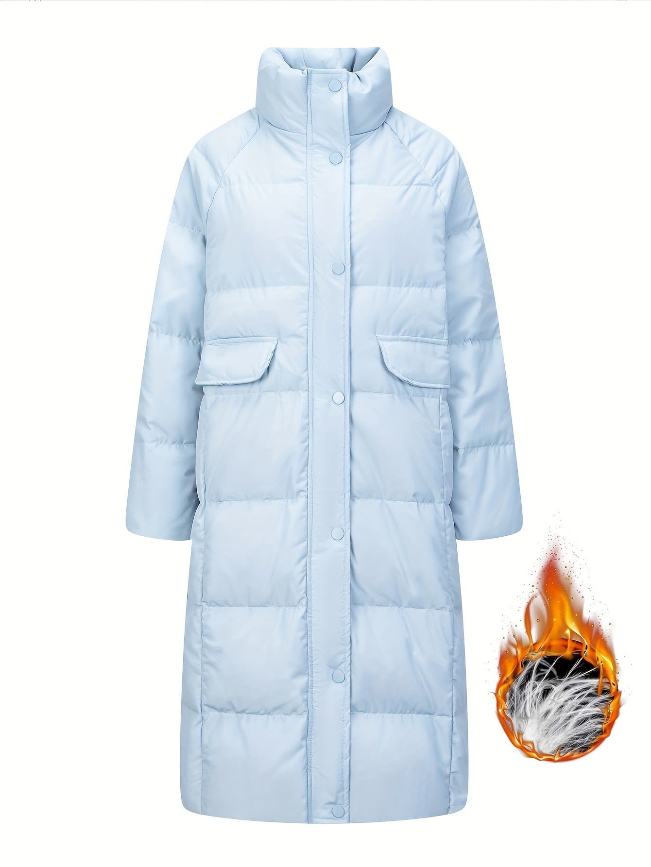 9d9e6015afd1c4b112593acb9036f0f6-1 Solid Color Long Puffer Jacket, Stand Collar Warm Jacket For Winter Outdoor Sports, Women's Clothing