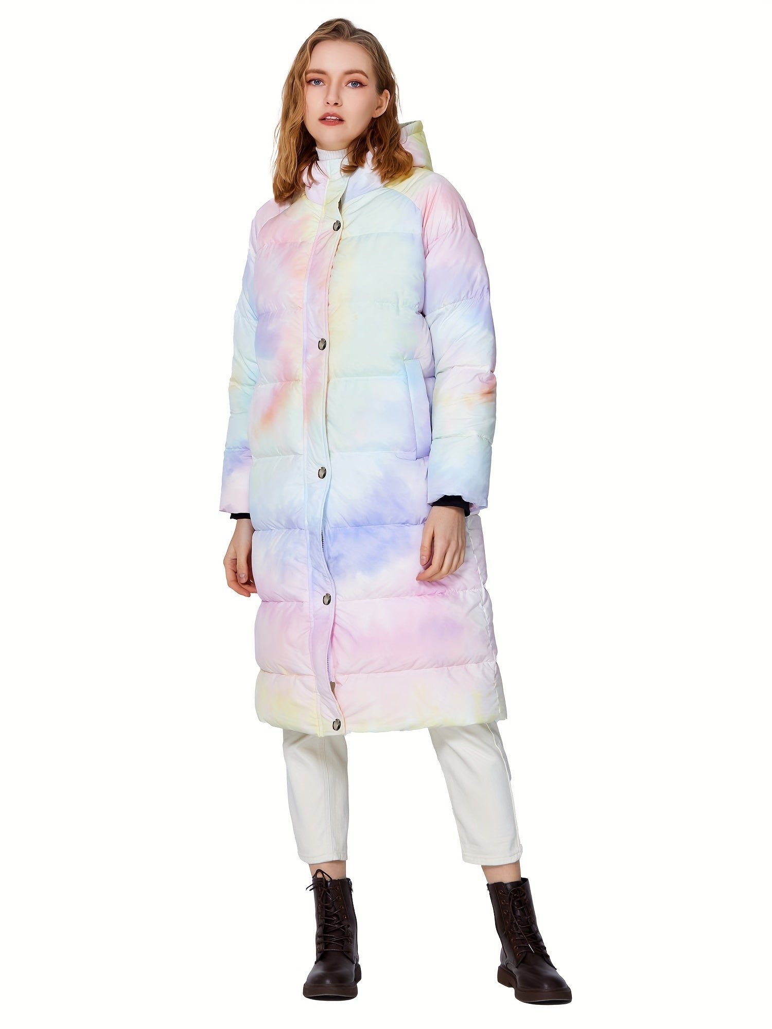 Colorful Print Puffer Jacket For Women, Fashion Warm Winter Down Jacket, Women's Activewear