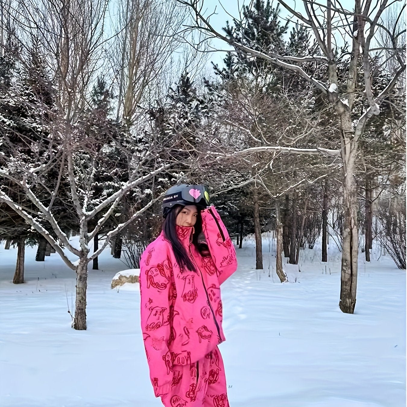 Ski Suit, Ghost Print Windproof Waterproof Warm Ski Jacket & Ski Pants Suit, Women's Activewear