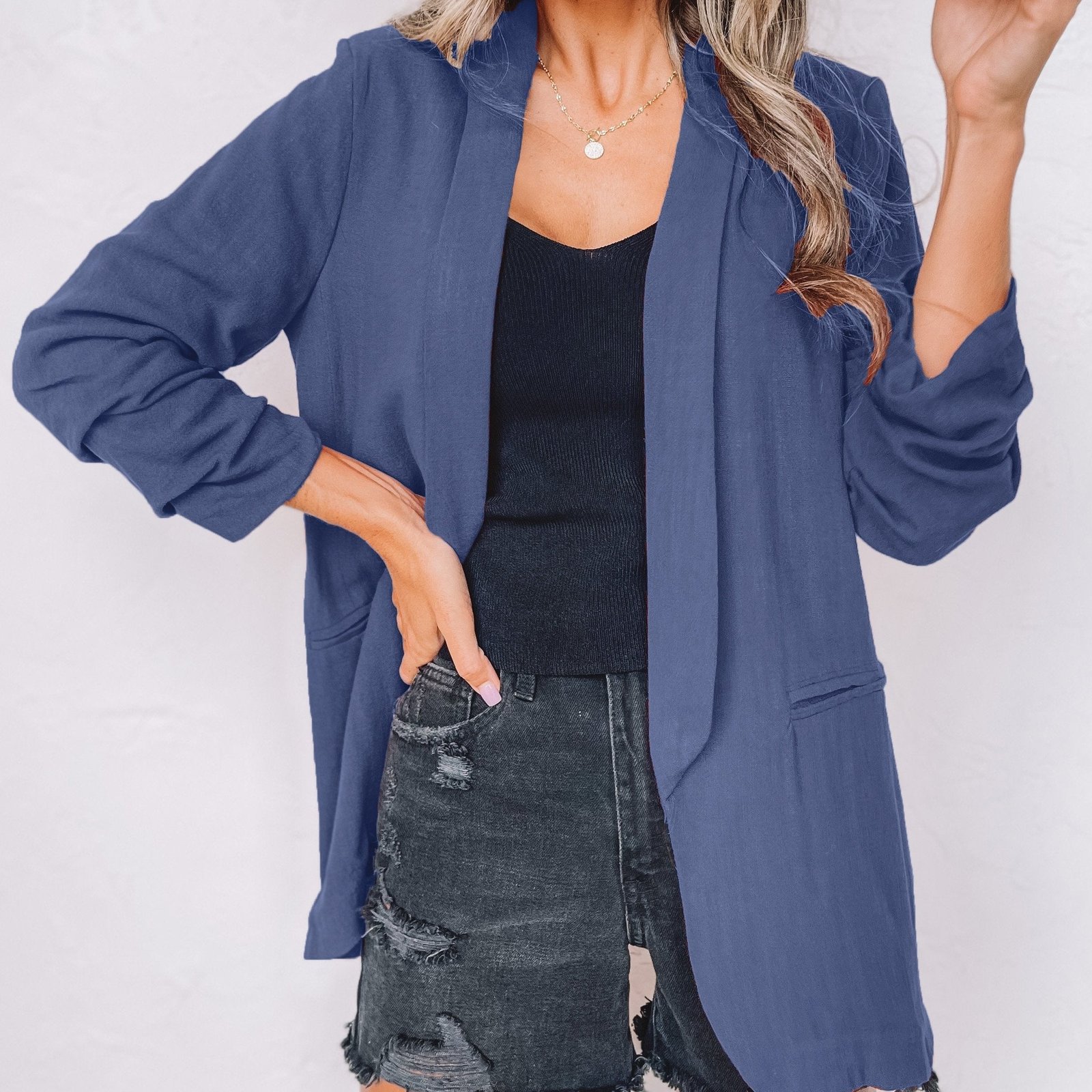 Solid Lapel Blazer Jacket, Casual Long Sleeve Office Work Outerwear, Women's Clothing