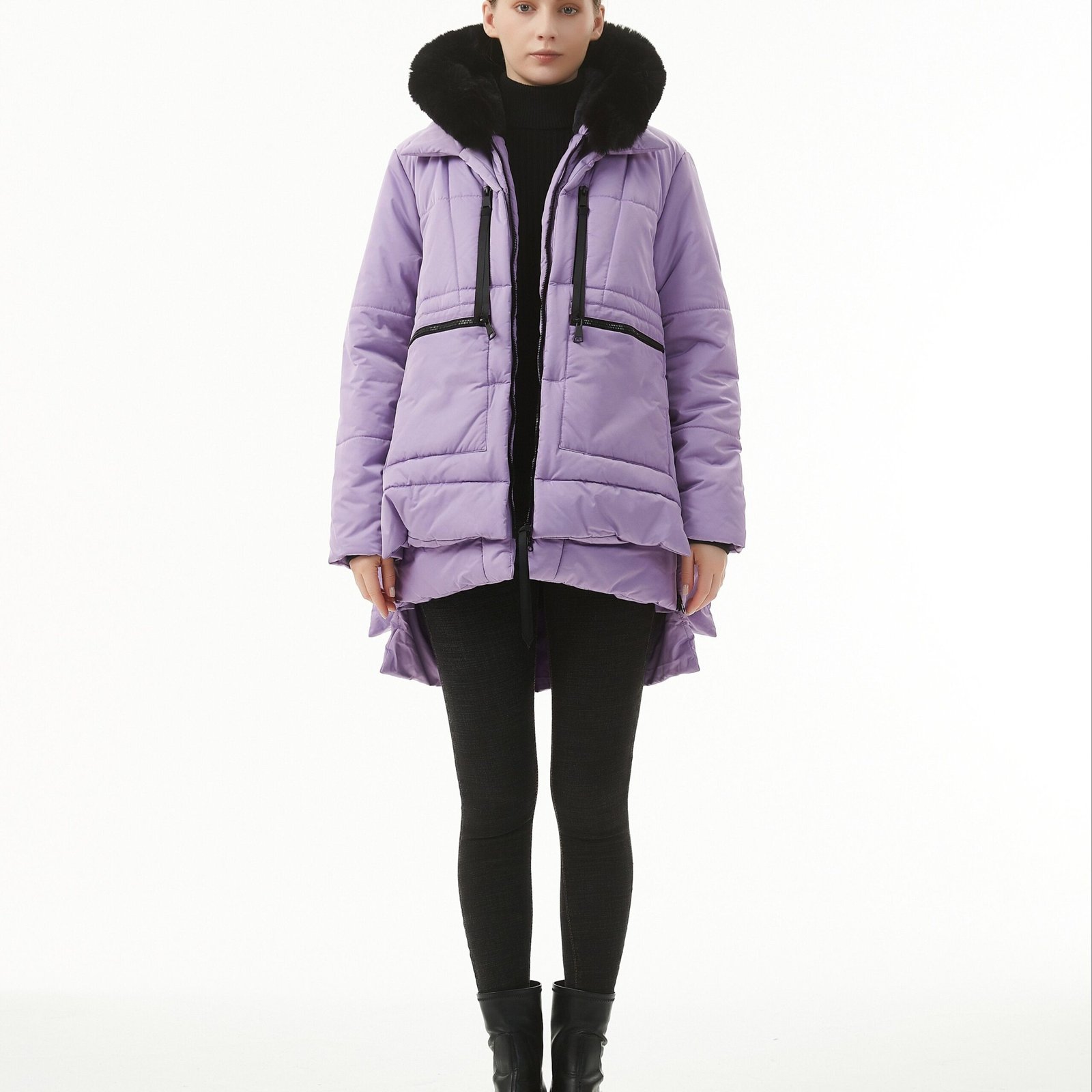 Women's Warm Winter Waterproof Hooded Puffer Jacket, Thicken Fleece Lined Jacket With Removable Faux Fur Trim, Women's Clothing