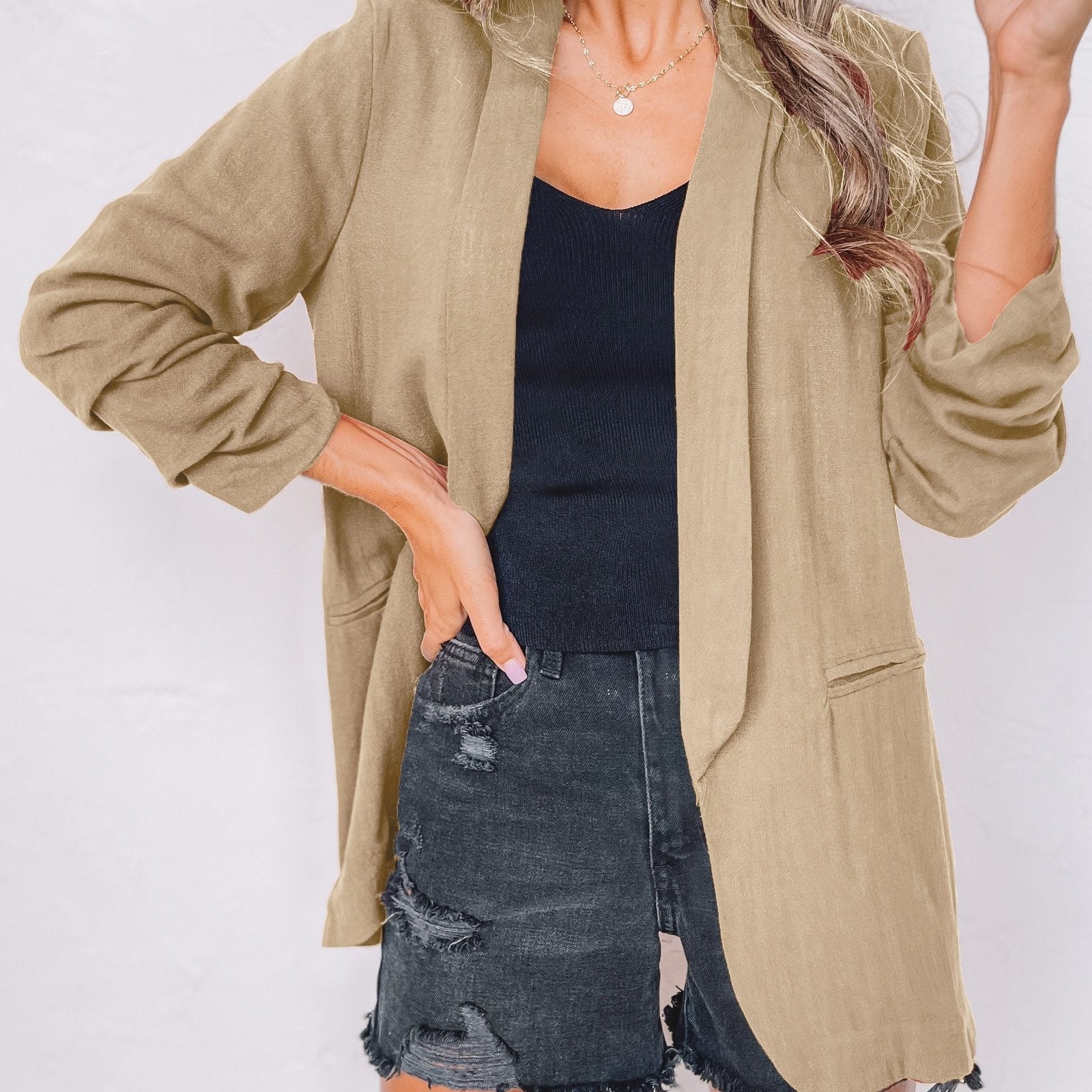 Solid Lapel Blazer Jacket, Casual Long Sleeve Office Work Outerwear, Women's Clothing