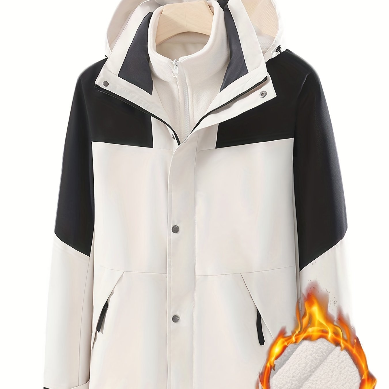 c4b3655aaee55e6b1e024984c939f431 3-in-1 Color Block Warm Punch Jacket, Casual Waterproof Windproof Jacket, Removable Liner Hooded Ski Coat, Women's Outdoor Clothing